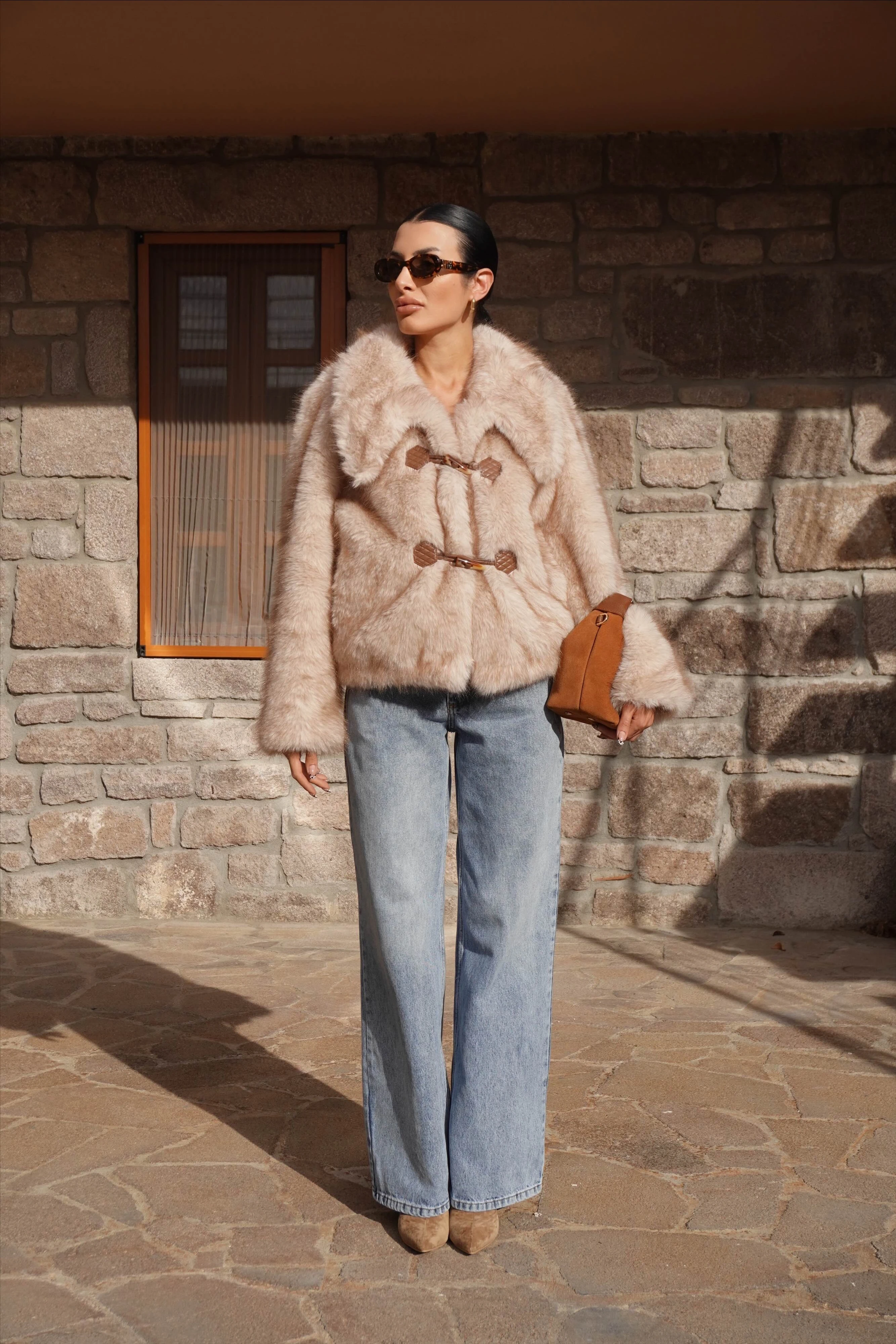 İthal Premium Kahve Yaka Detaylı Kısa Kürk