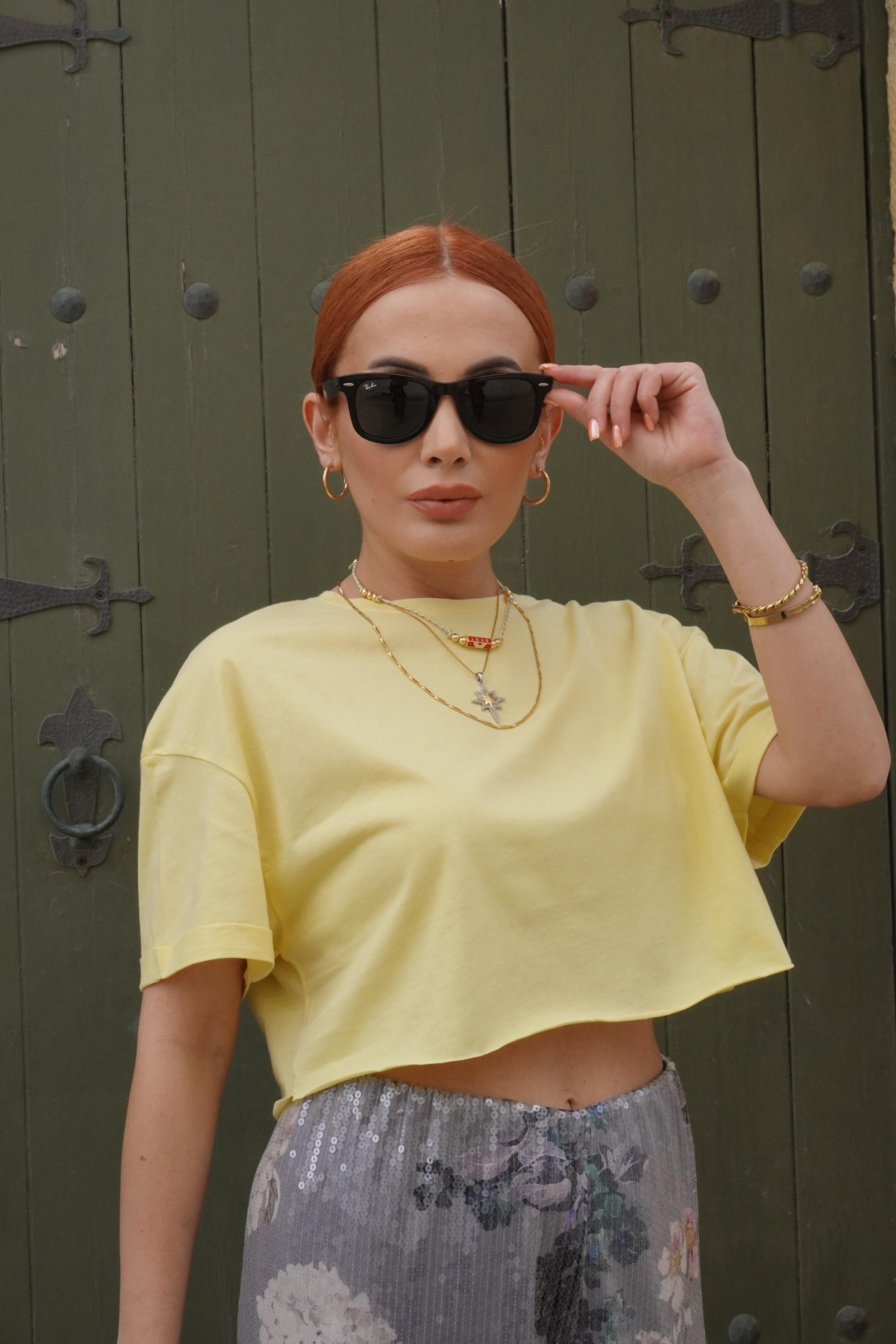 Crop Basic Sarı T-shirt