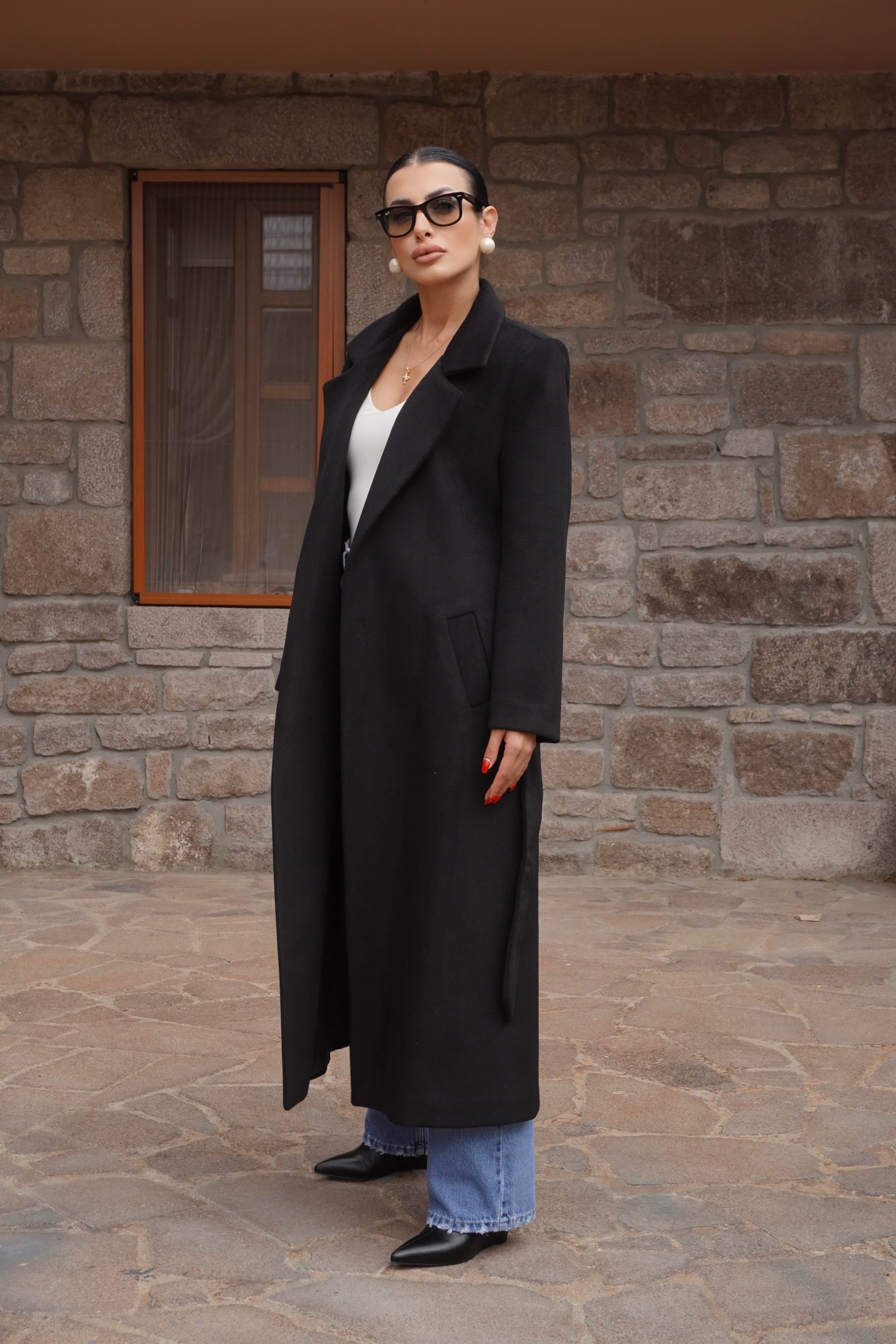 Premium Siyah Kaşe Tam Kalıp Kaban