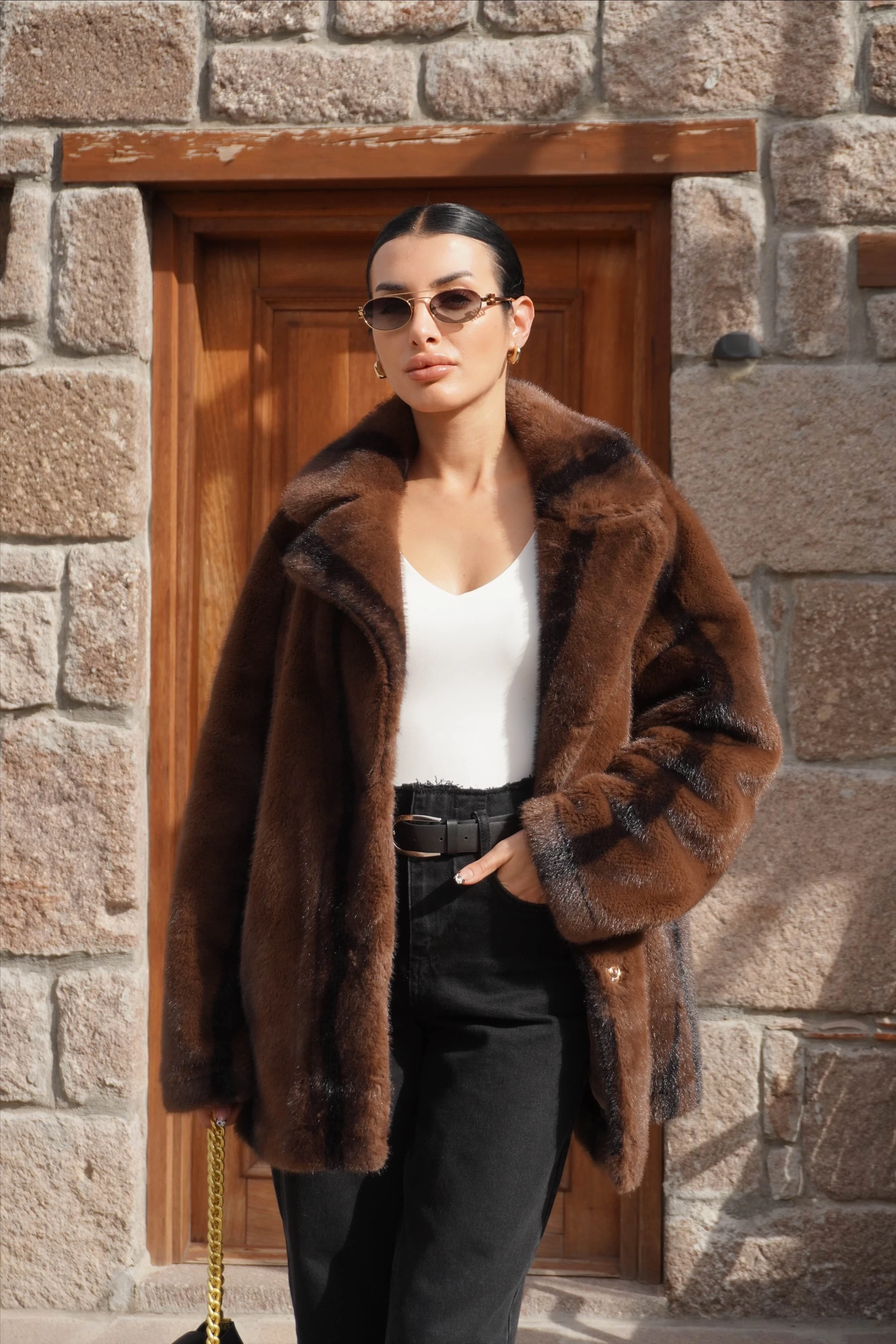 İthal Premium Vintage Efektli Kürk Kaban 