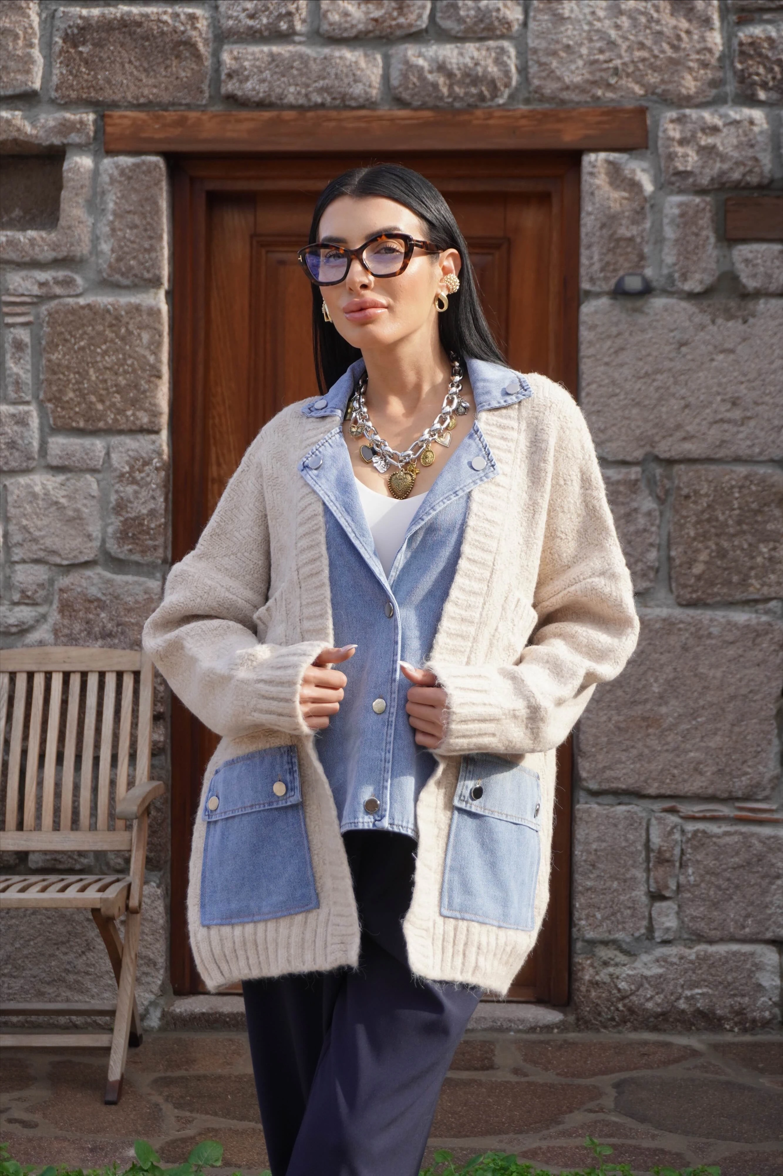 Kot Garnili Bej Triko Hırka