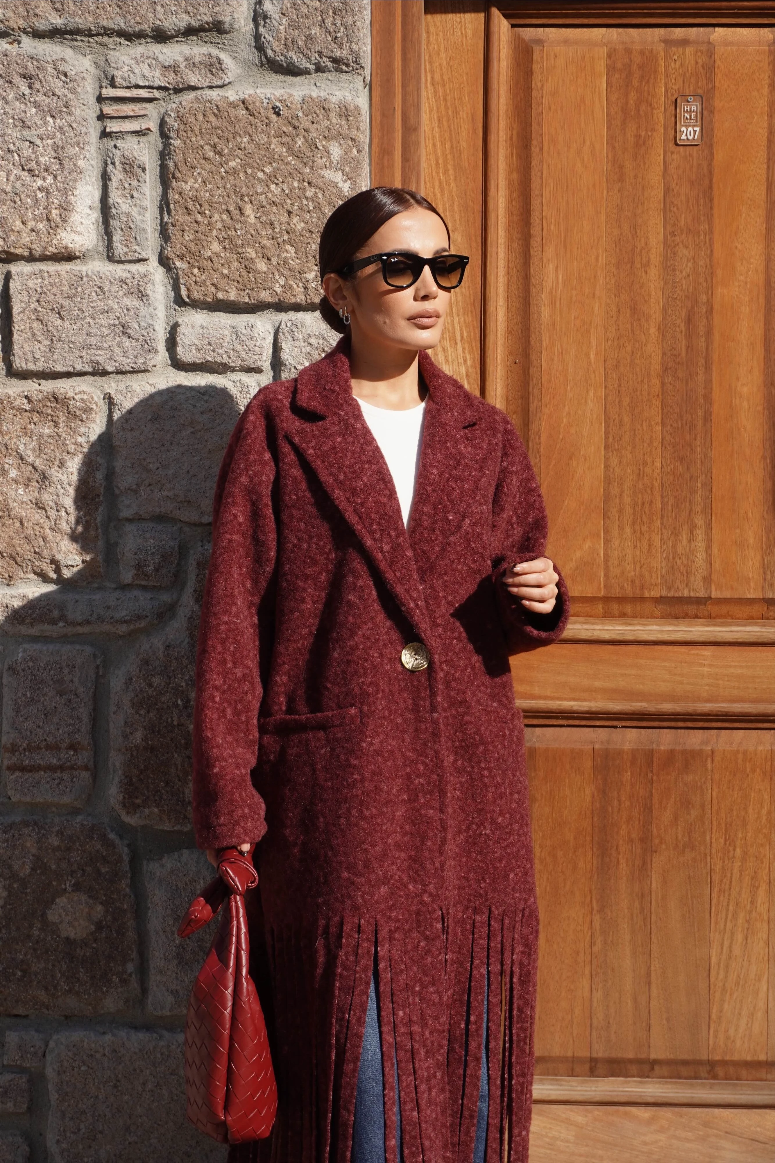 Premium Tasarım Oversize Bordo Kaban 