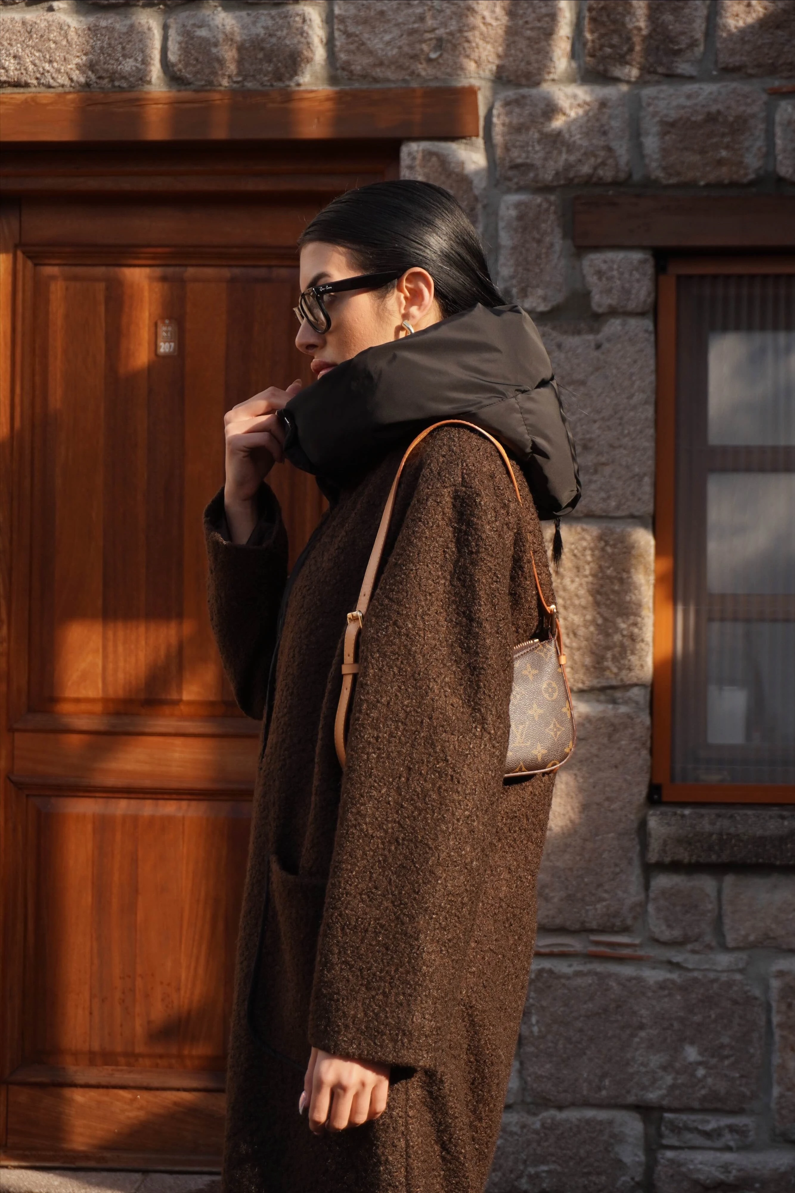 Kapüşonlu Kahve Kaban