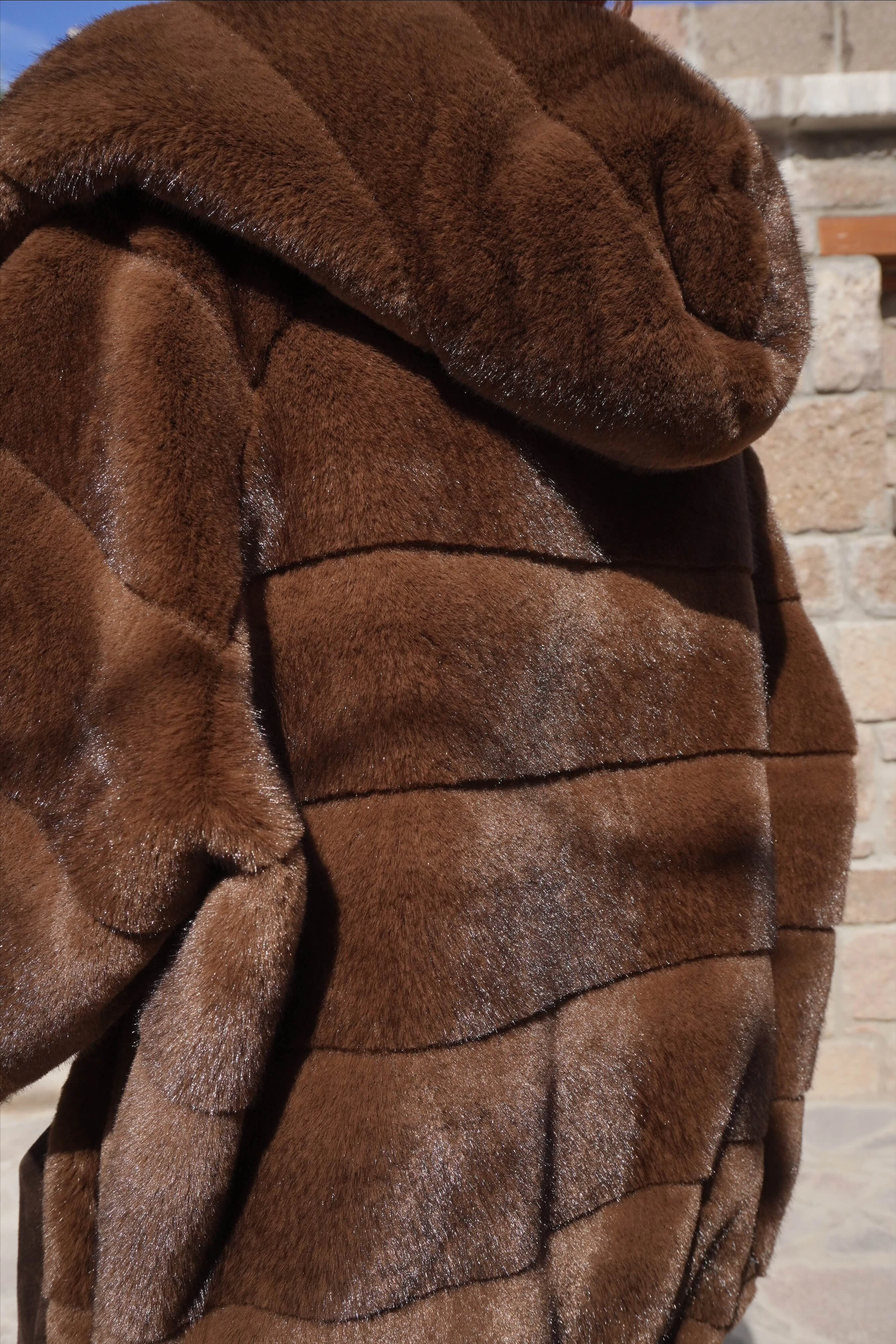 İthal Premium Oversize Kahverengi Kürk Mont