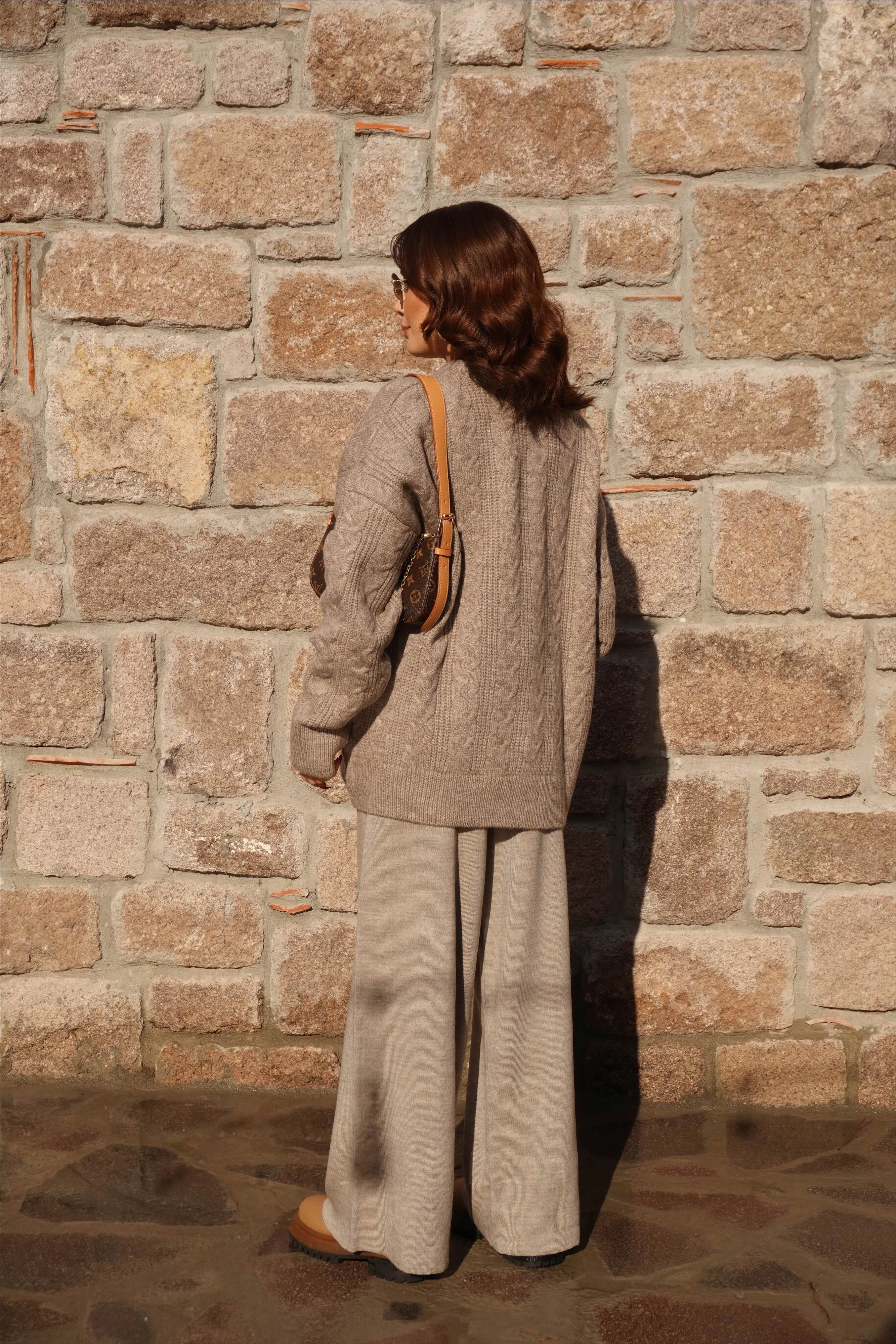 Vizon Saç Örgü Triko Kazak Pantolon Takım 