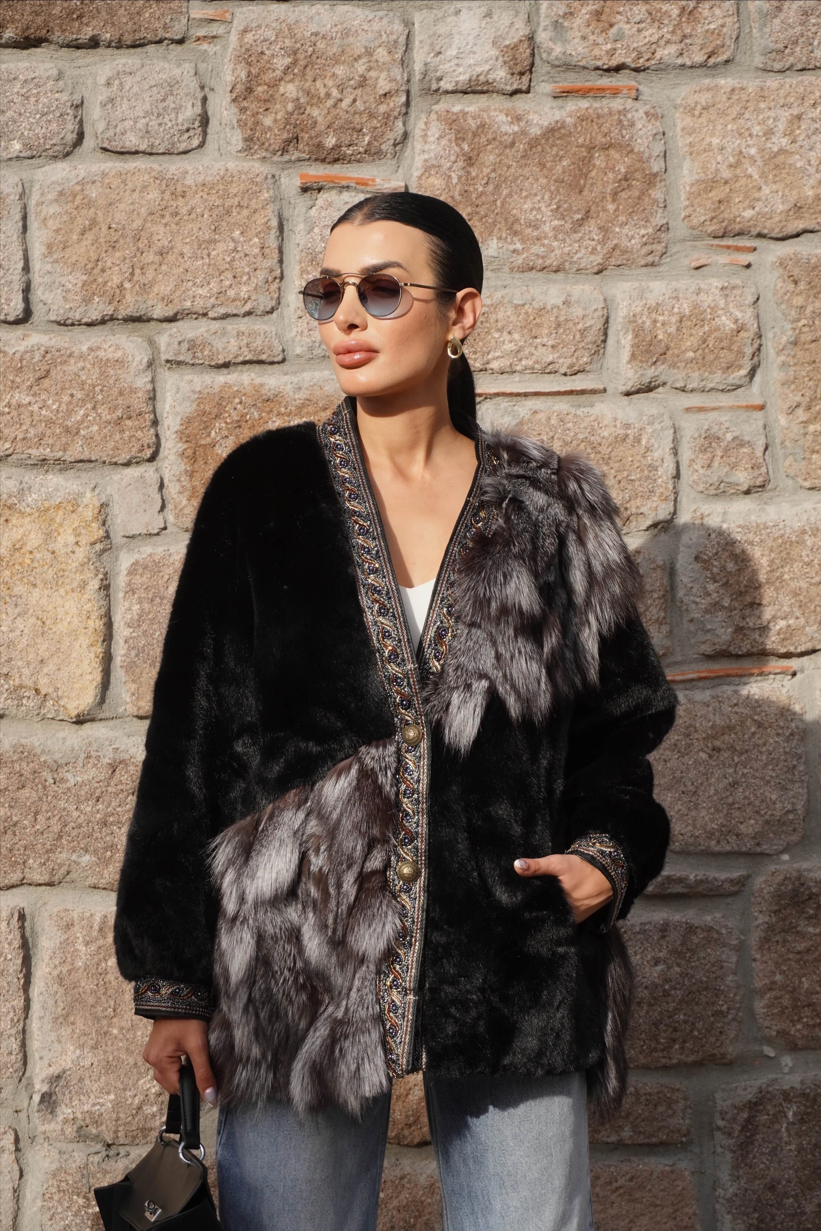 İthal Tasarım Taş Dikişli Parça Geçişli Premium Kürk