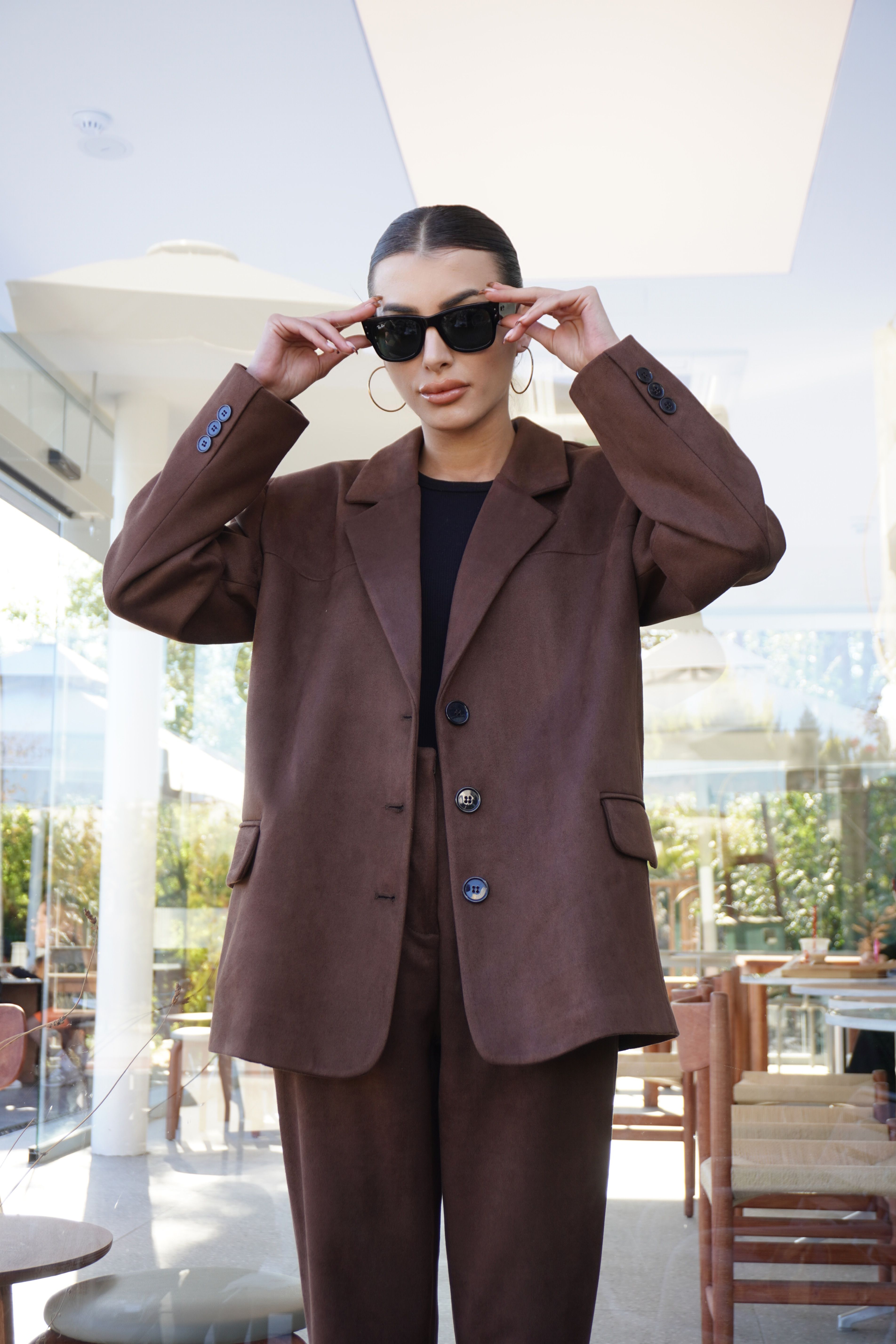 Acı Kahve Oversize Süet Blazer