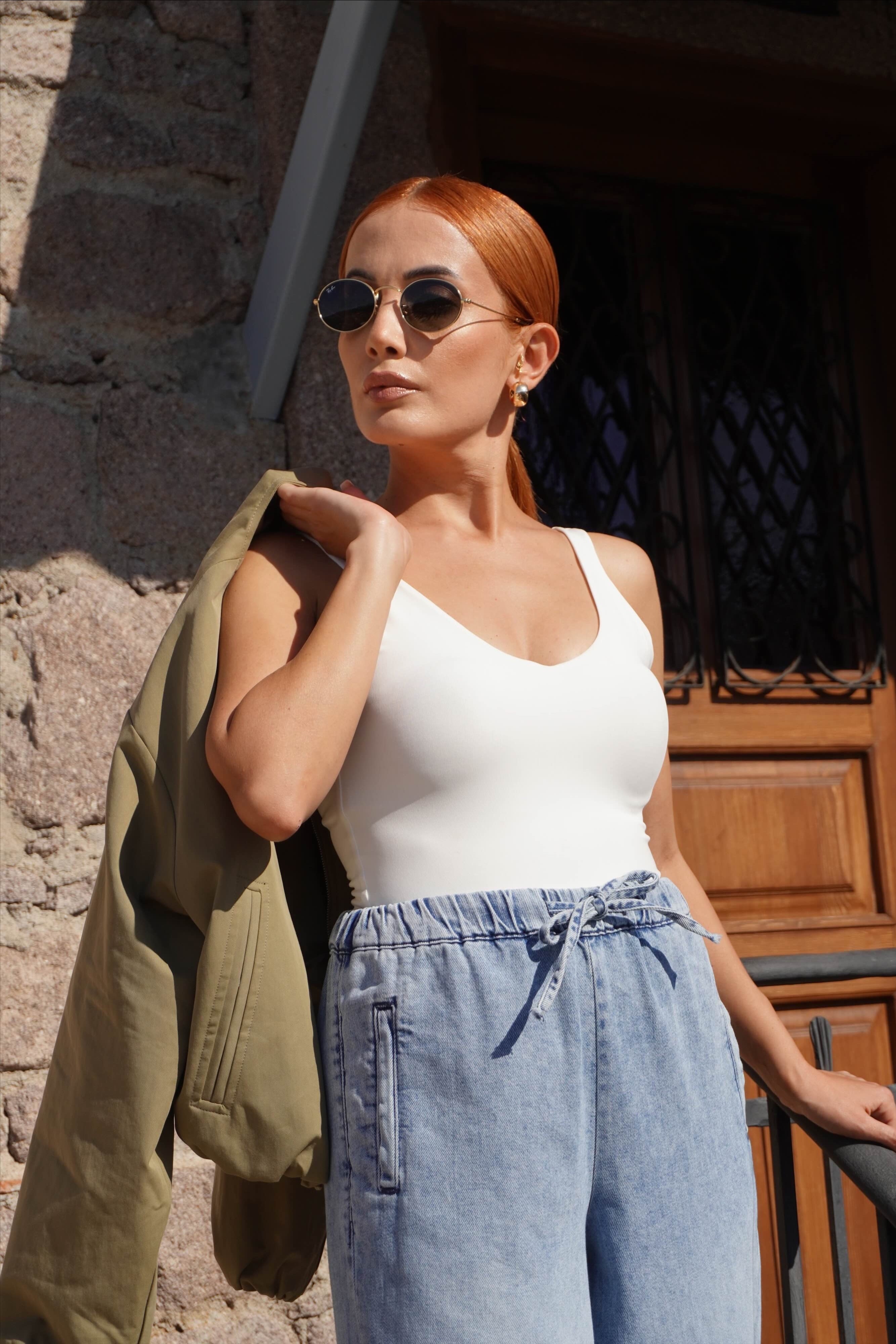 Bel Lastikli Bağcıklı Geniş Paça Jean 