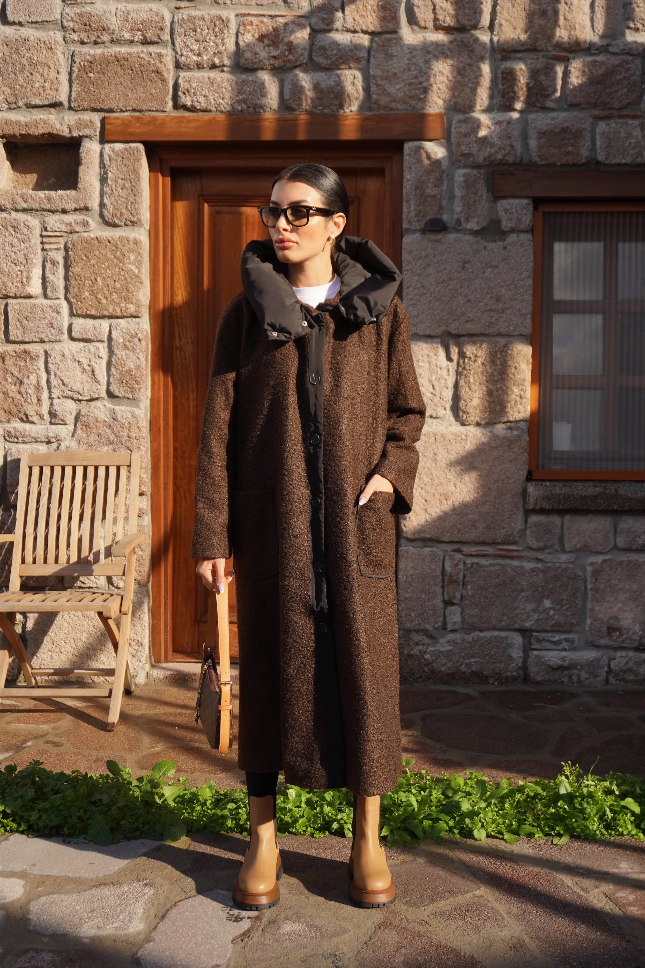 Kapüşonlu Kahve Kaban