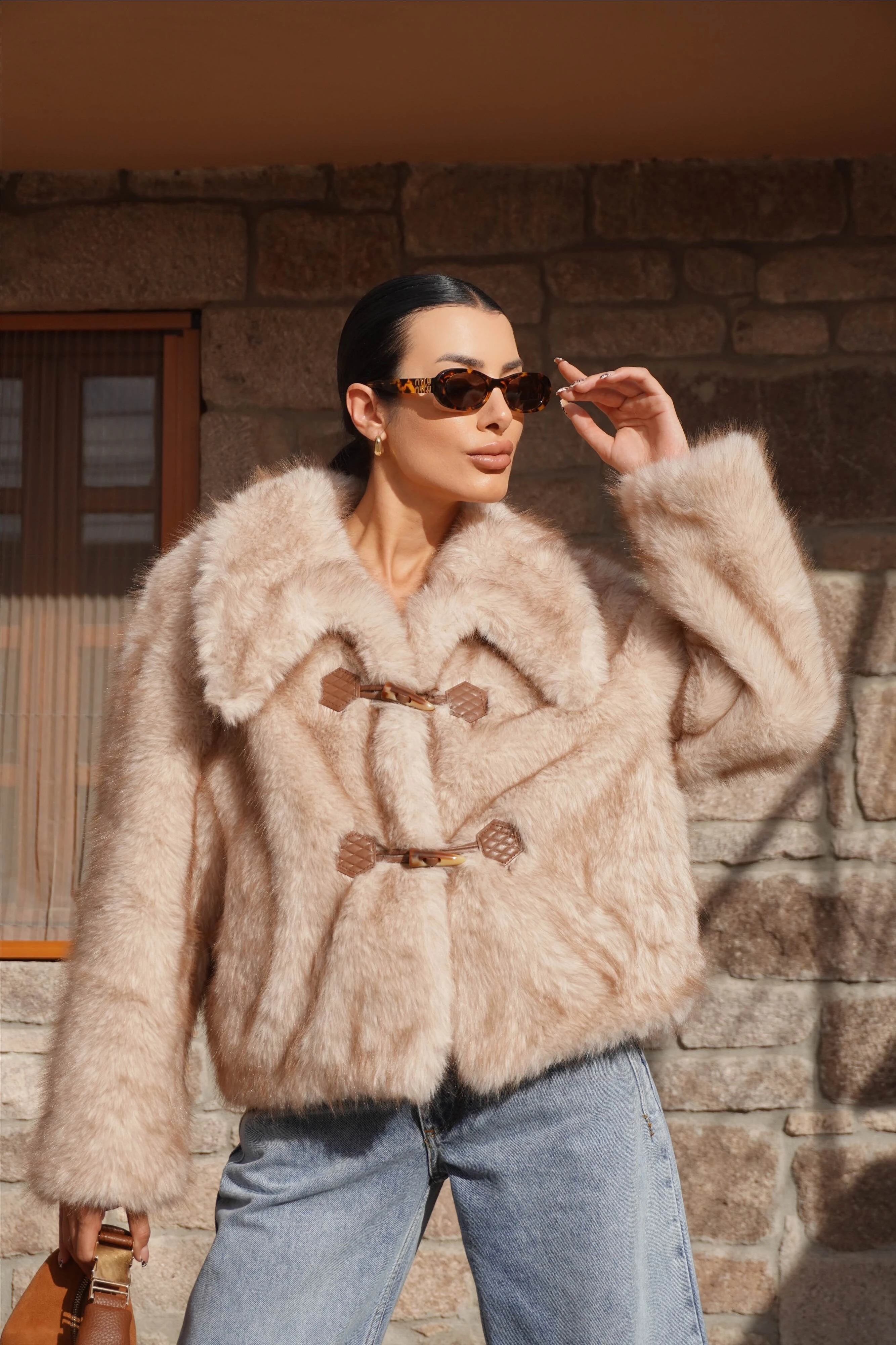 İthal Premium Kahve Yaka Detaylı Kısa Kürk