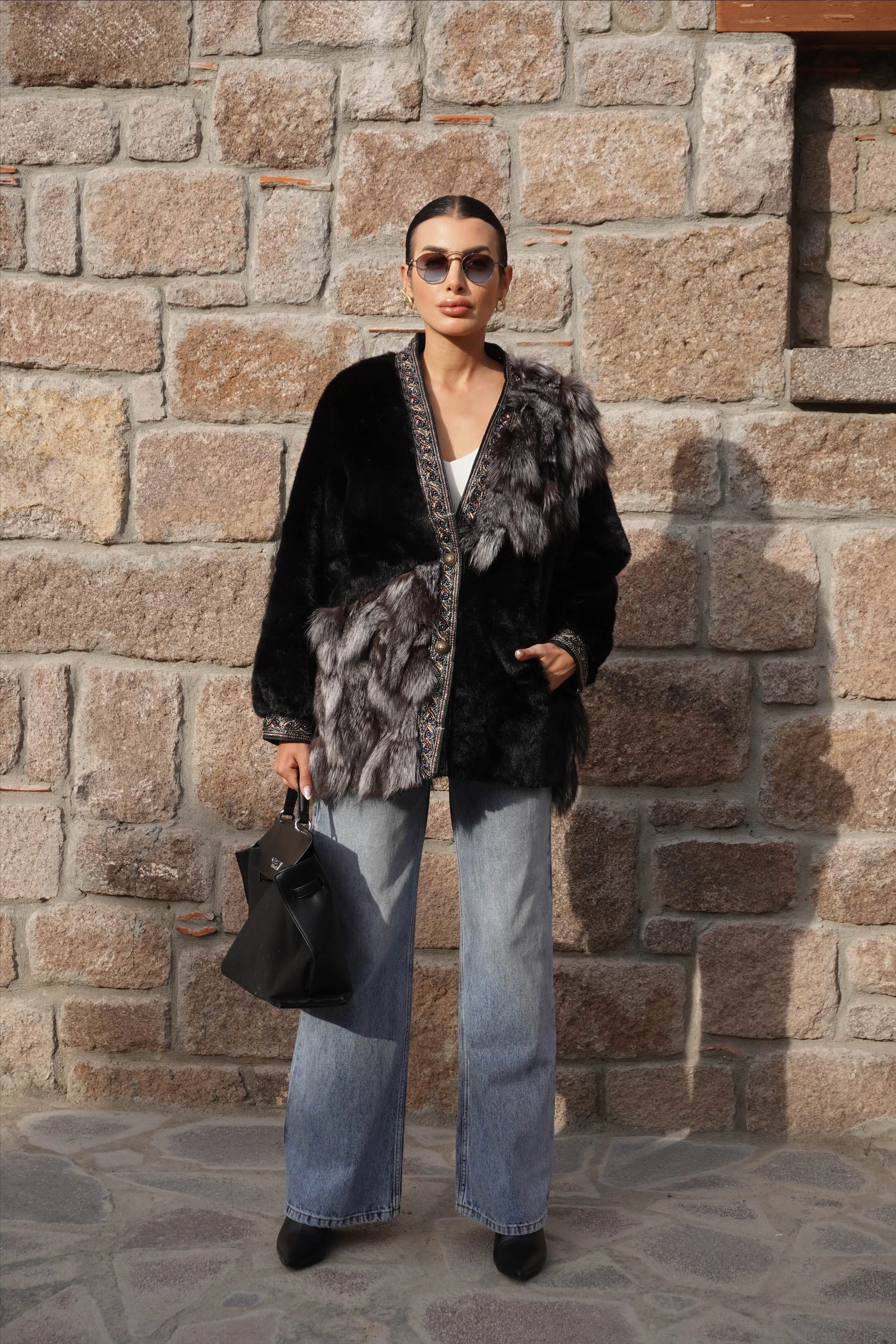 İthal Tasarım Taş Dikişli Parça Geçişli Premium Kürk