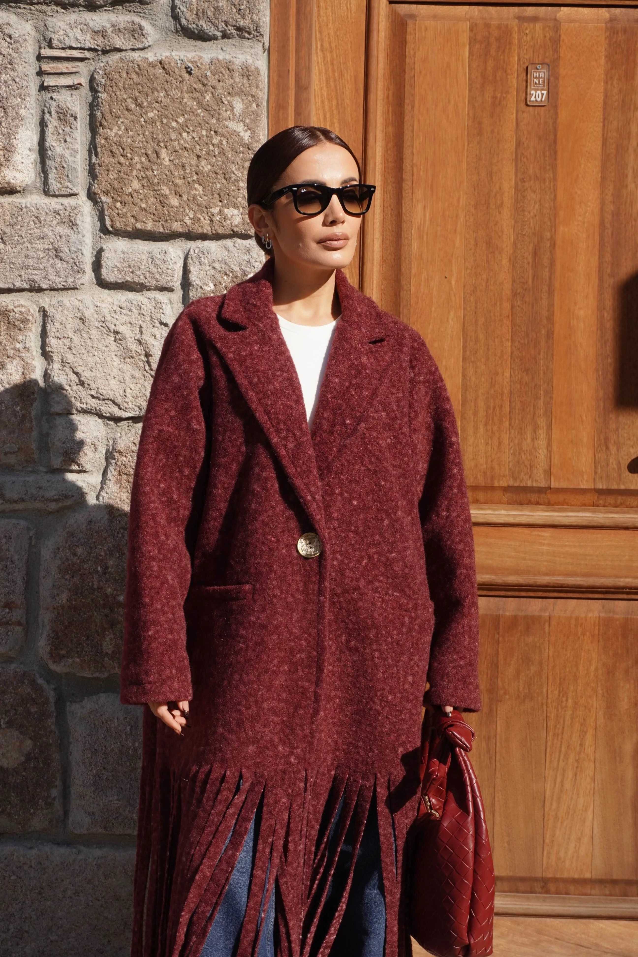 Premium Tasarım Oversize Bordo Kaban 