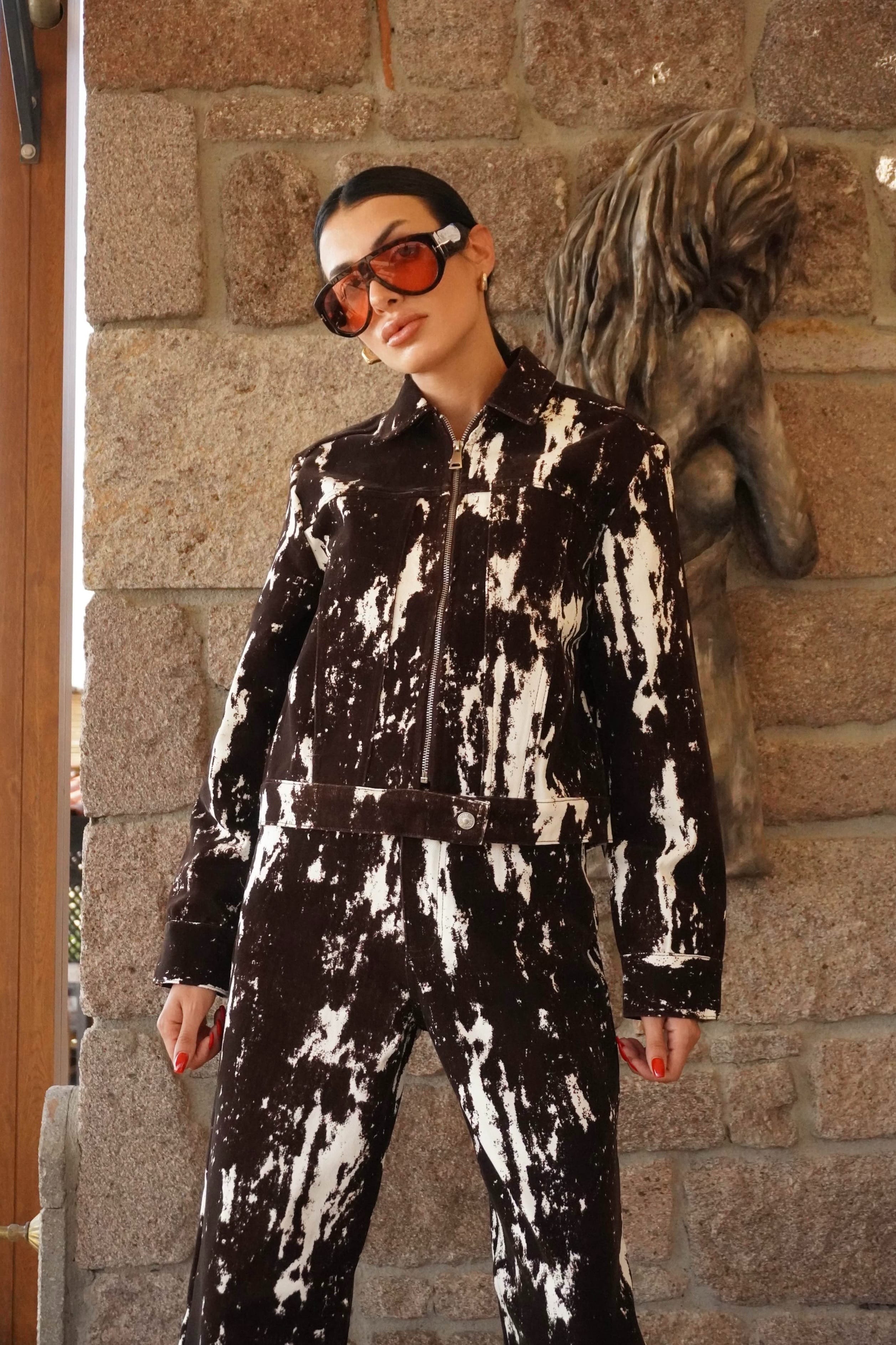 Kadife Batik Desen Ceket Pantolon Takım