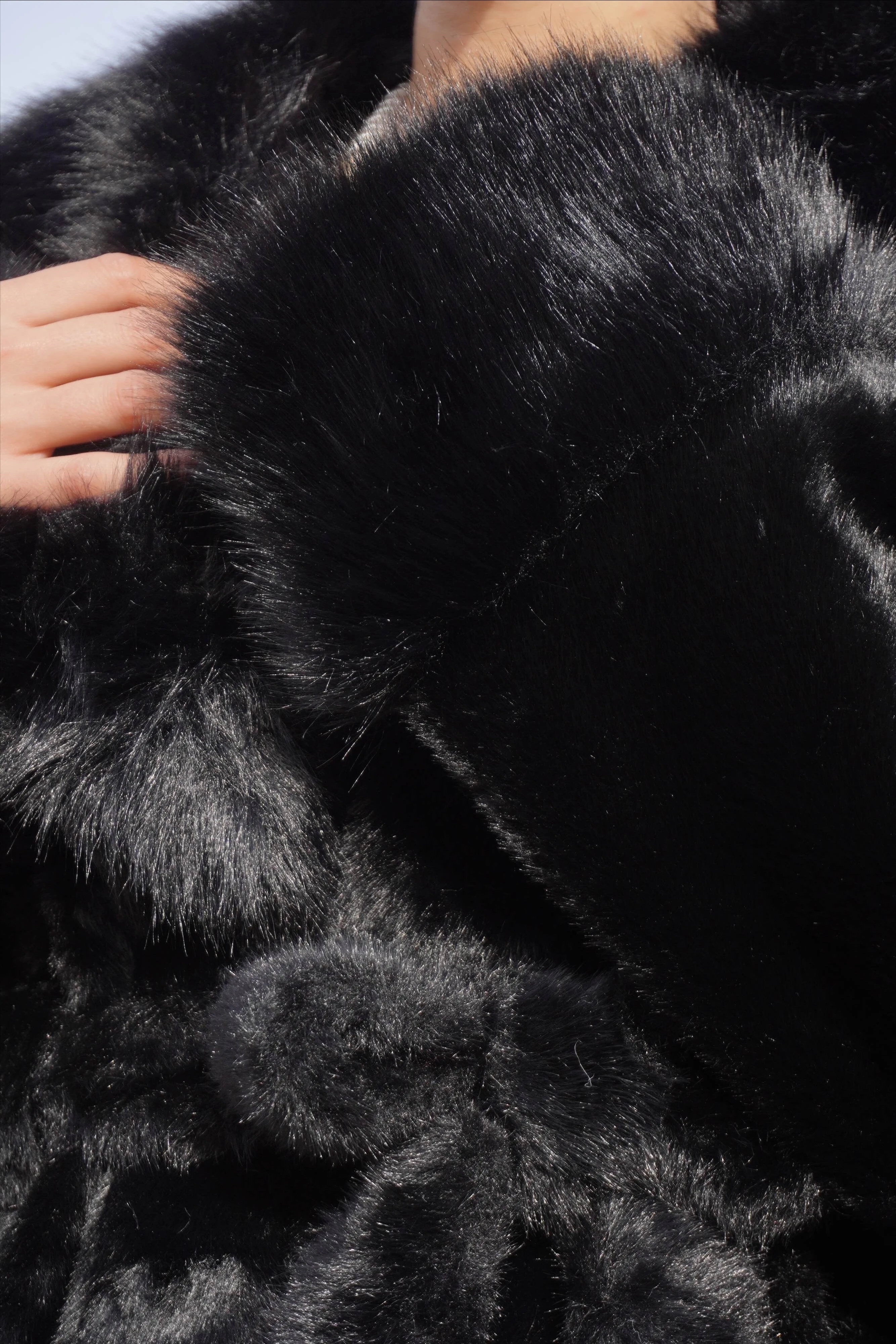 İthal Premium Kürk Yaka Siyah Peluş Kaban