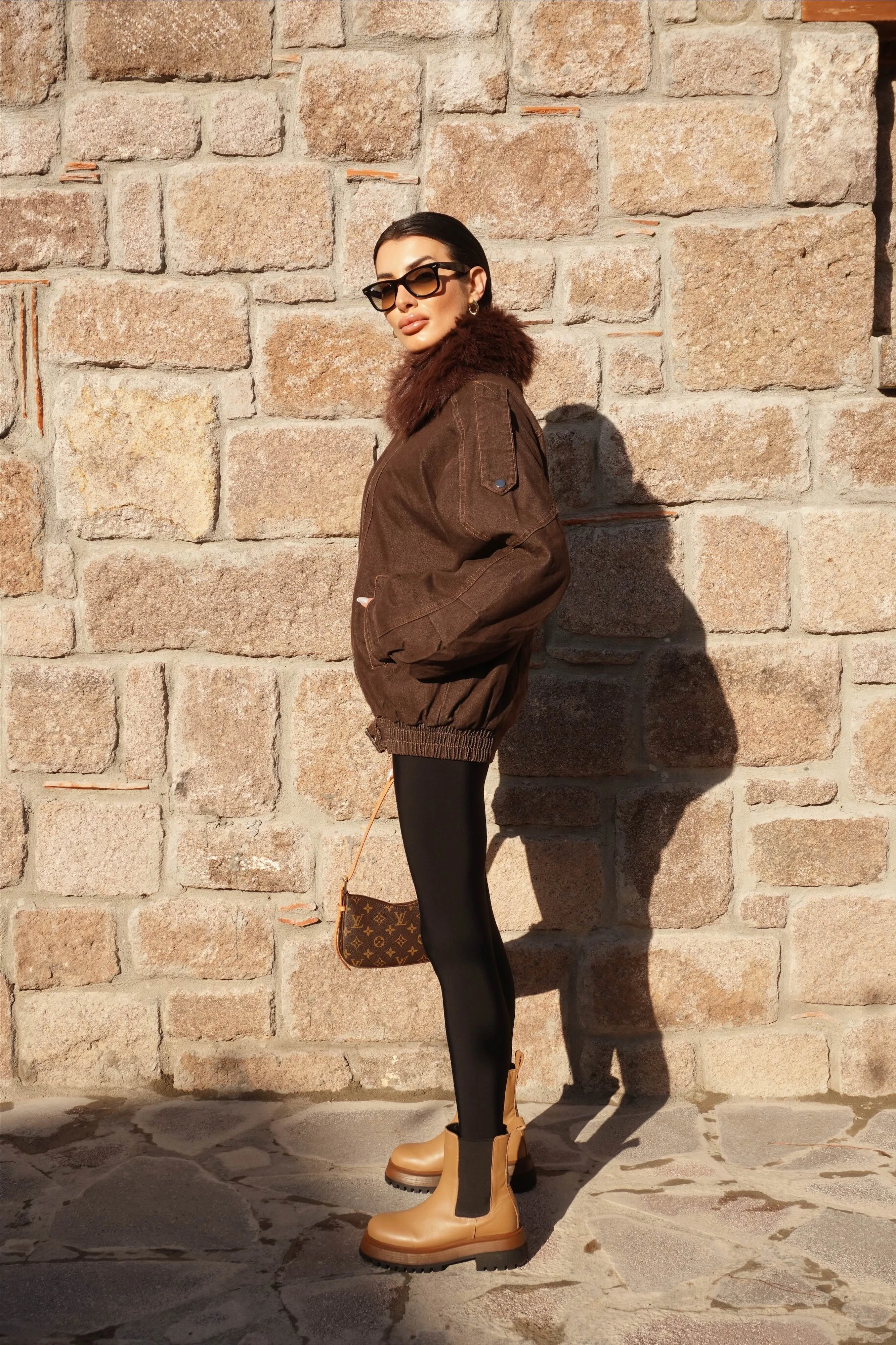 Kürk Yaka İç Kürklü Kahve Mont