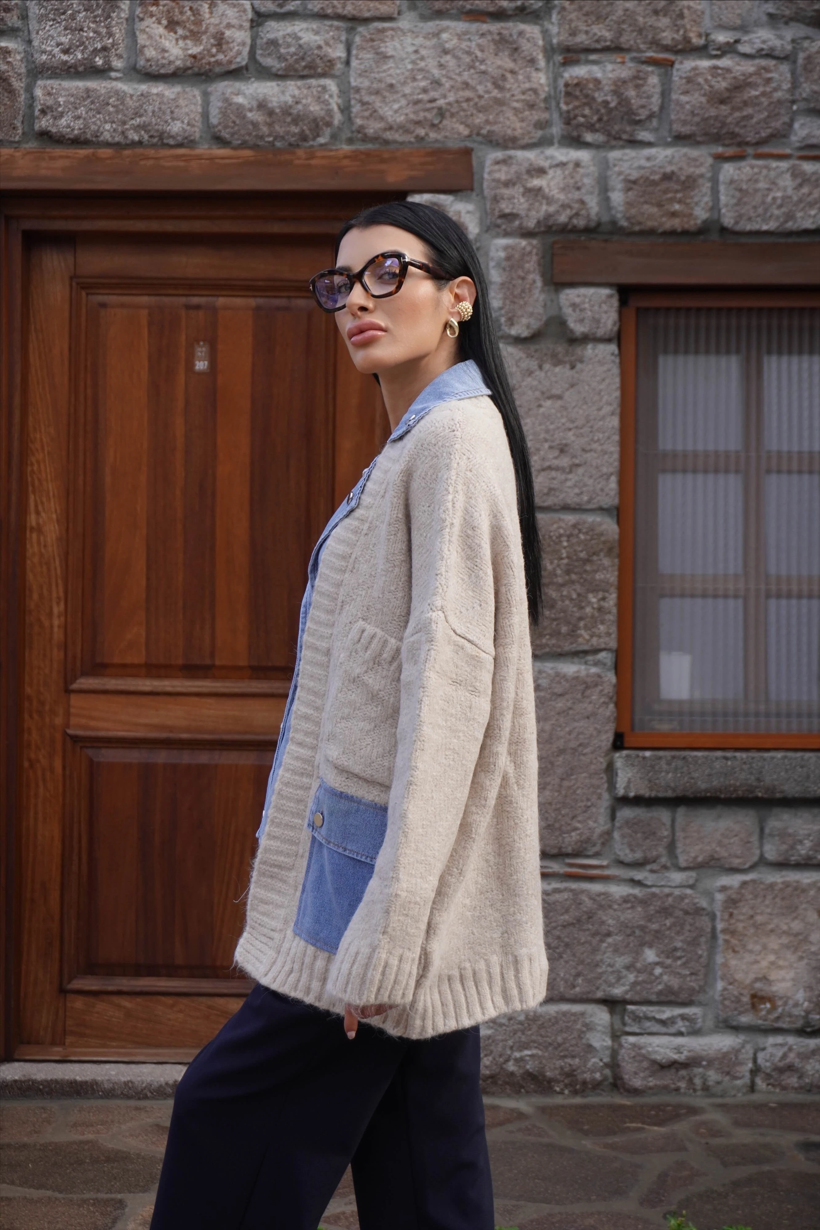 Kot Garnili Bej Triko Hırka