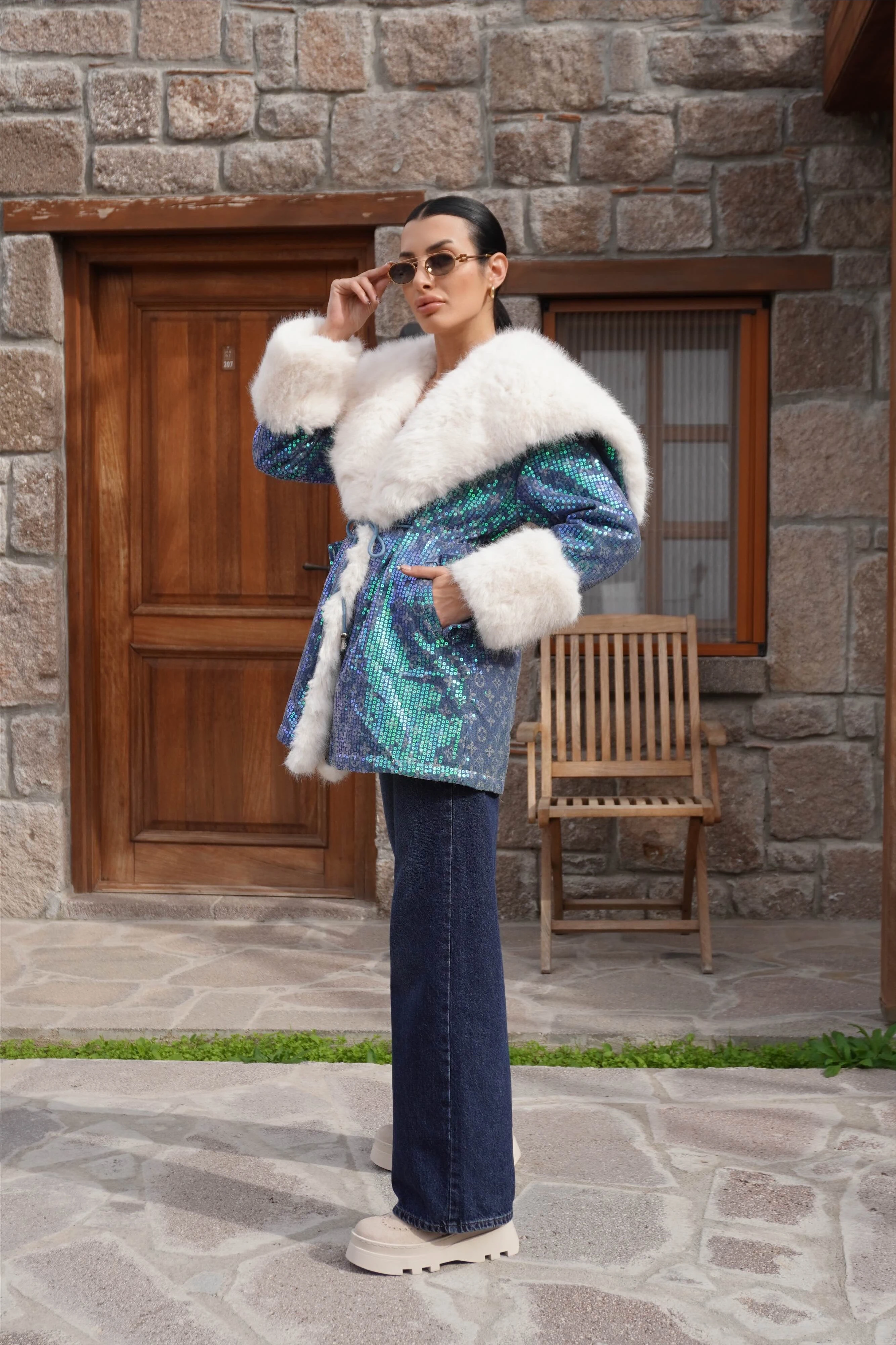 İthal Tasarım Premium Kürk Detaylı Mont