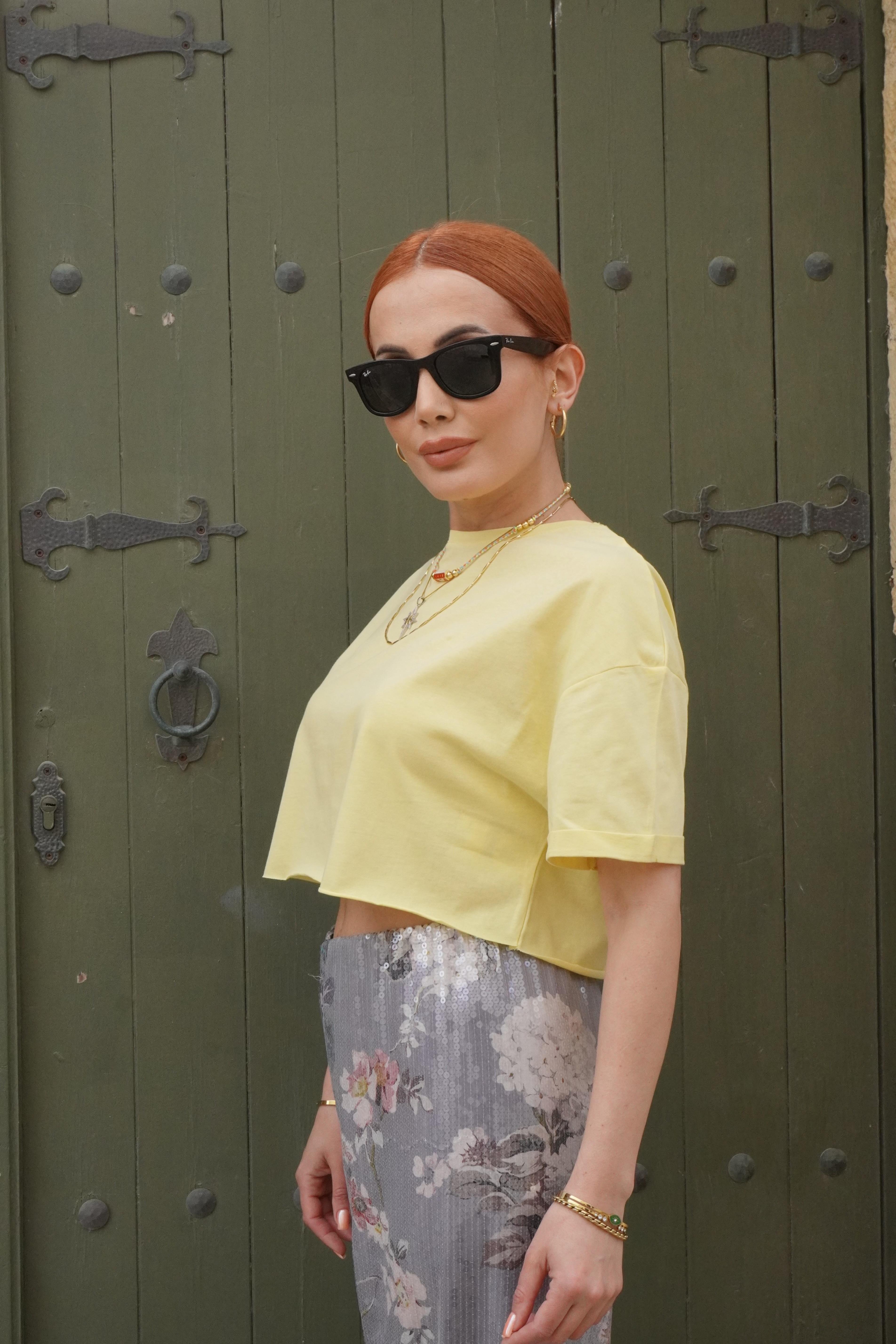 Crop Basic Sarı T-shirt