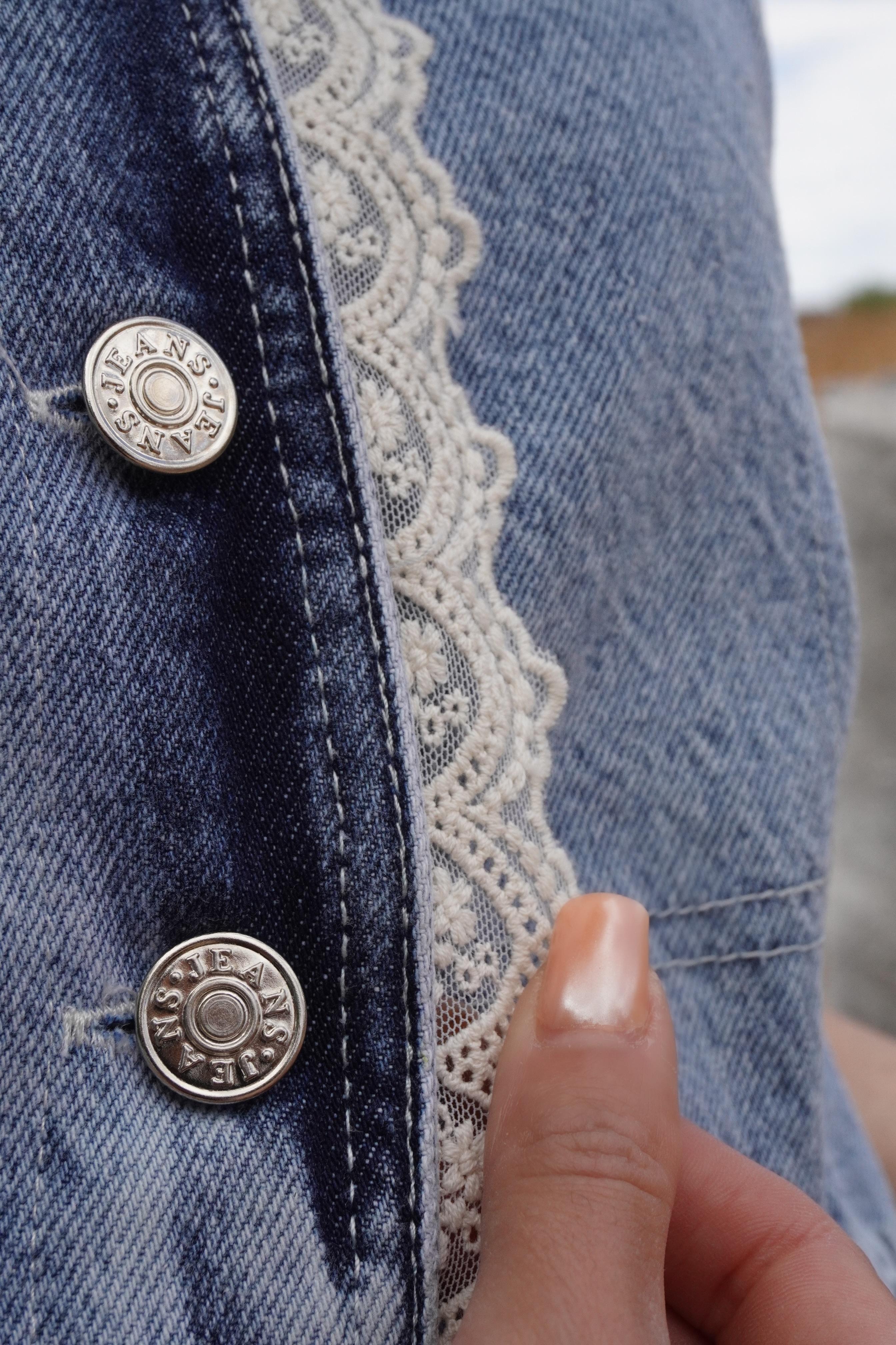 Dantel Detaylı Denim Yelek