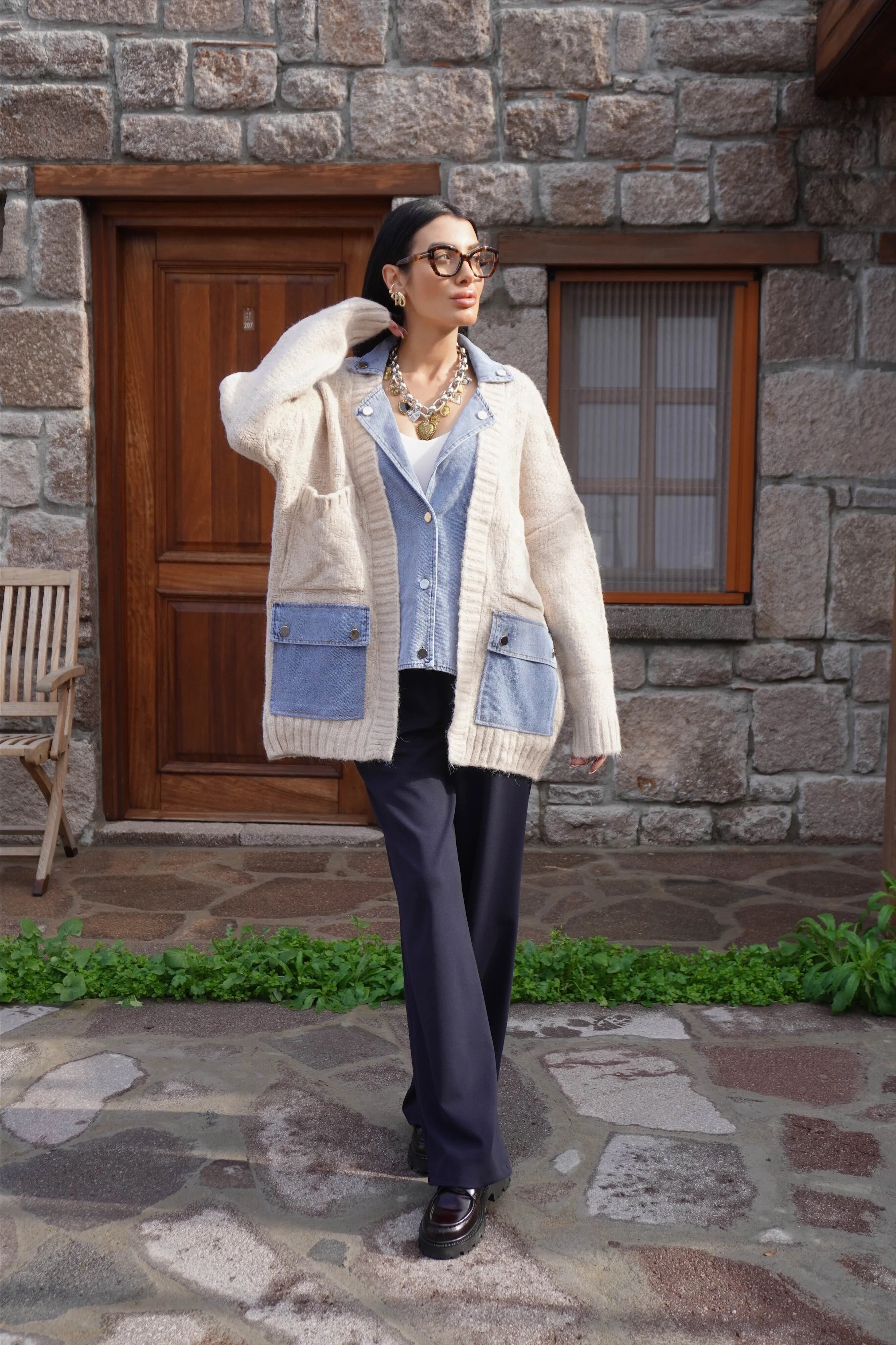 Kot Garnili Bej Triko Hırka