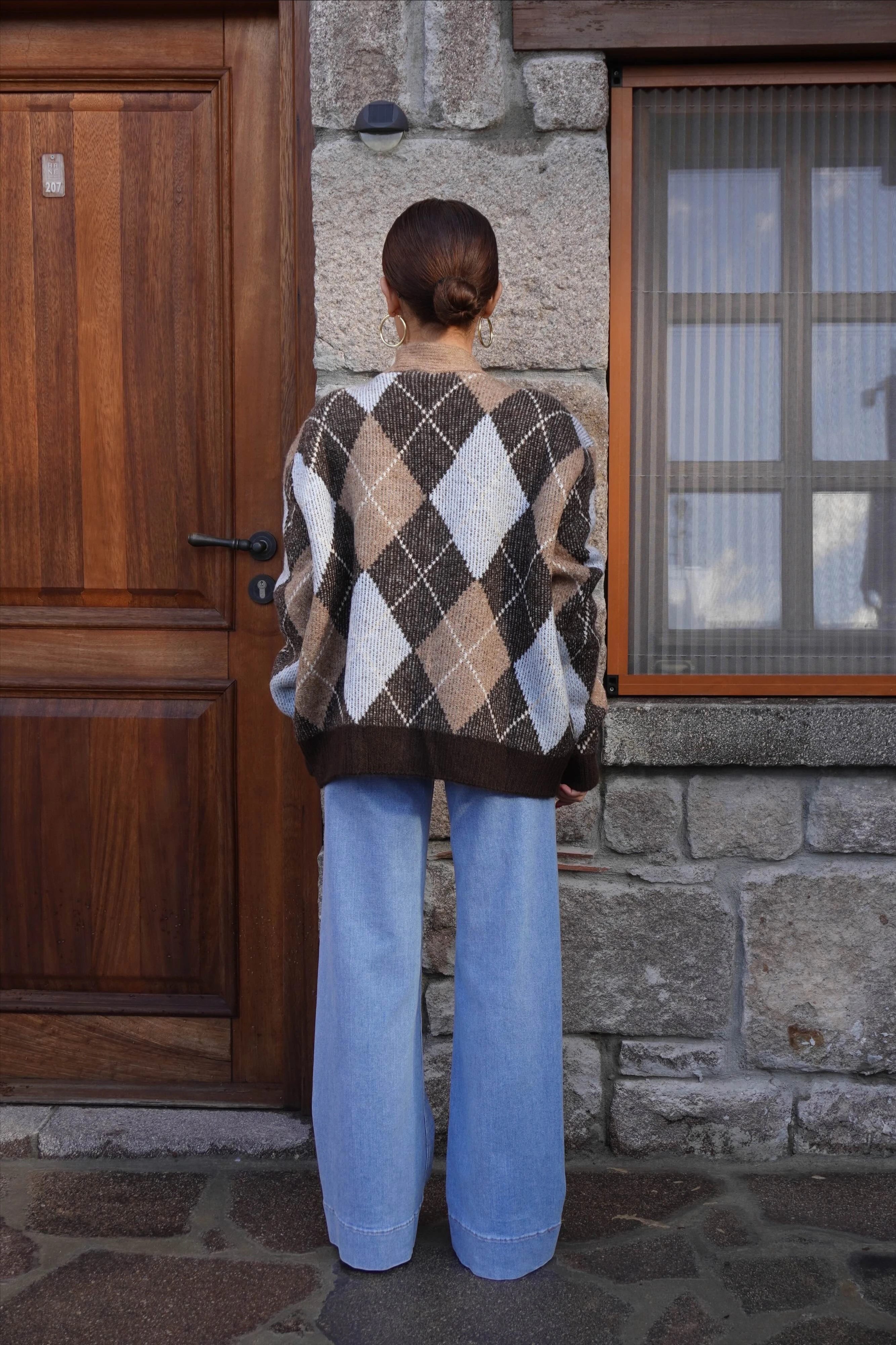 Baklava Desen Kahve Mavi Hırka