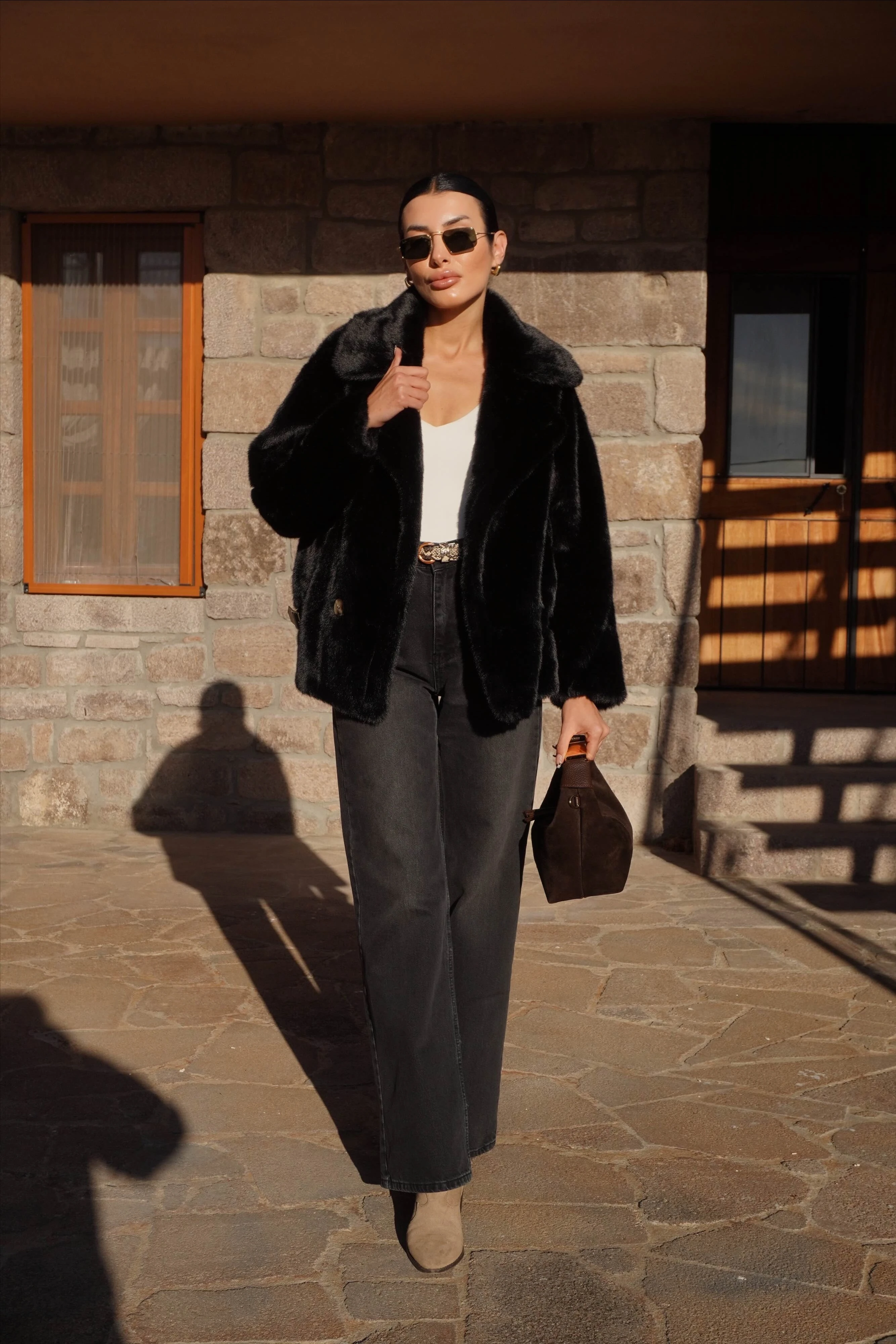 İthal Premium Siyah Peluş Ceket Kürk