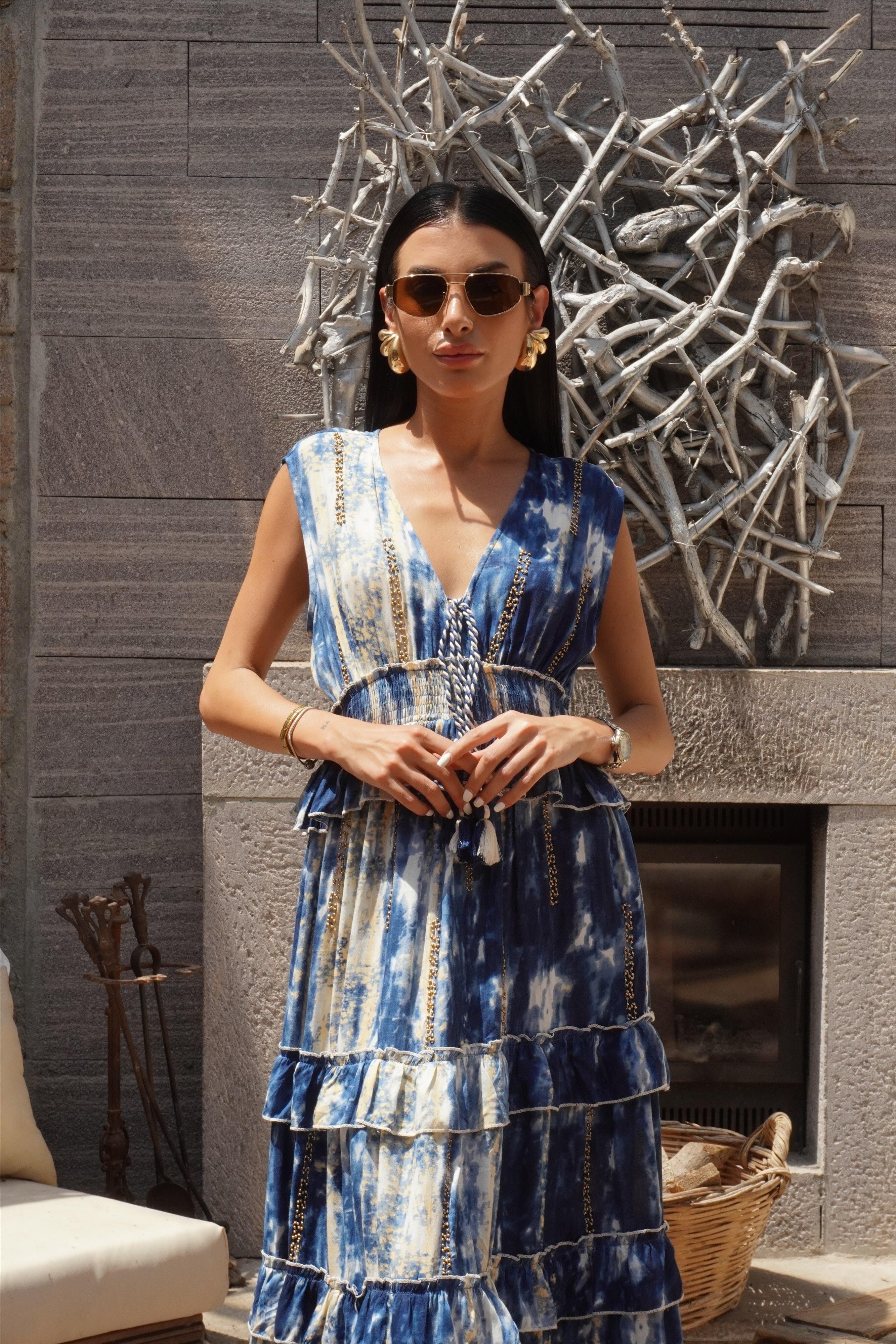 İthal Tasarım Batik Tasarım Bohem Elbise 
