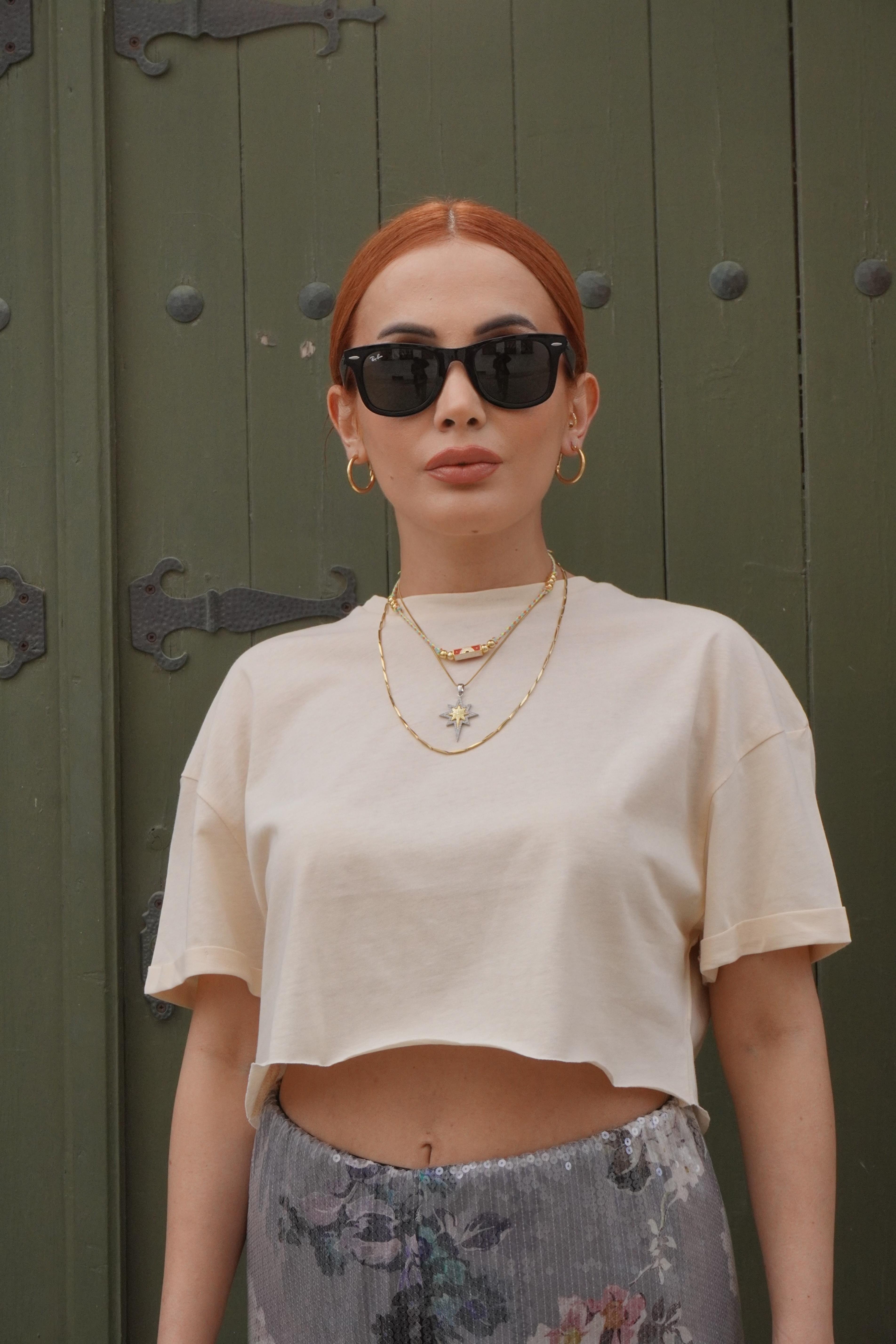 Crop Basic Bej T-shirt