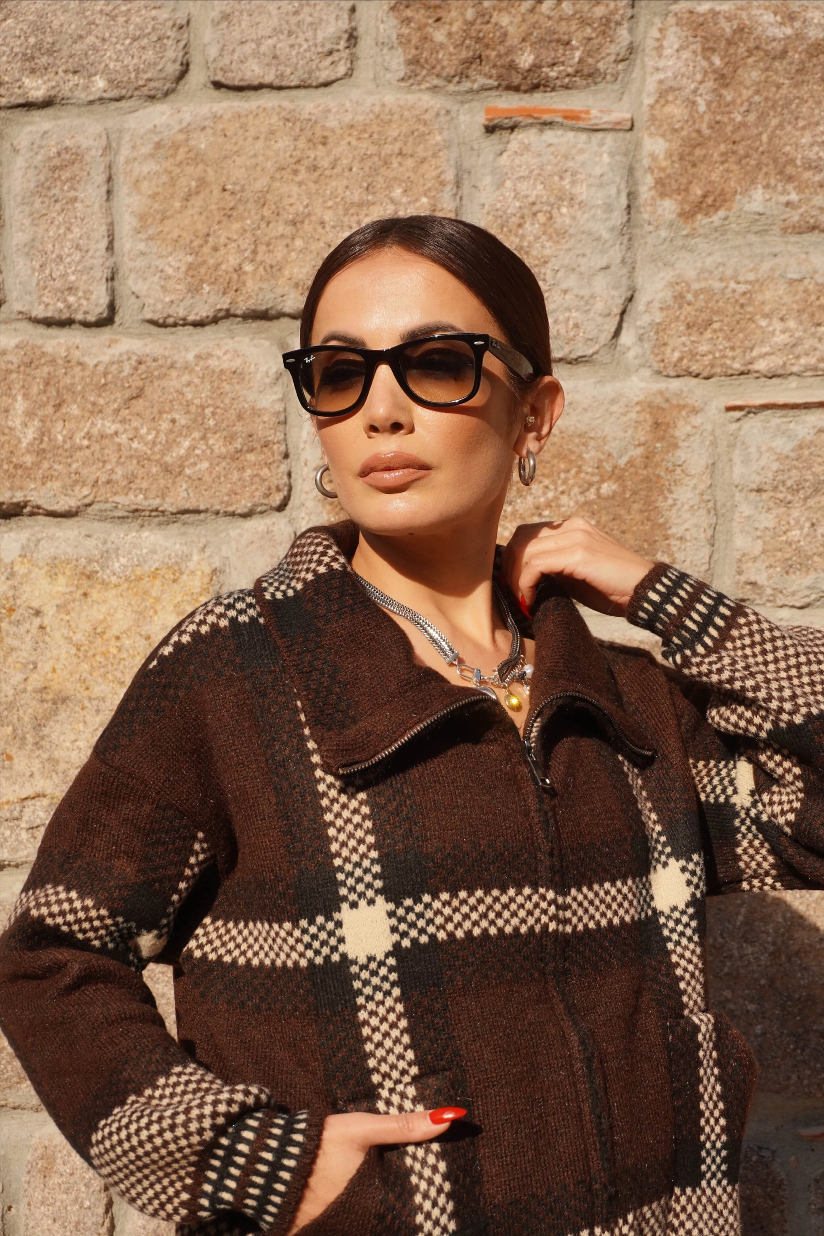 Fermuarlı Kahve-Siyah Hırka