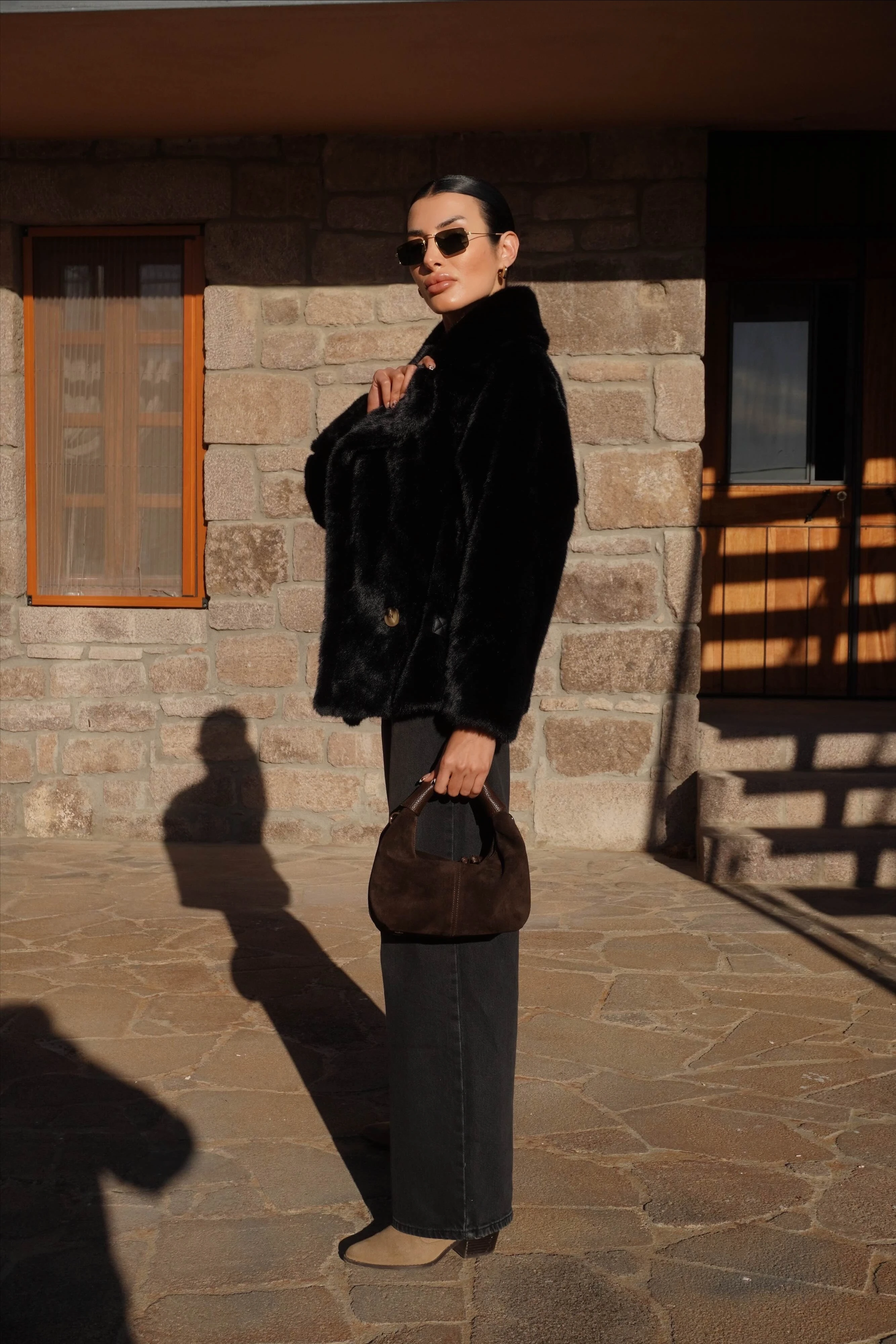 İthal Premium Siyah Peluş Ceket Kürk