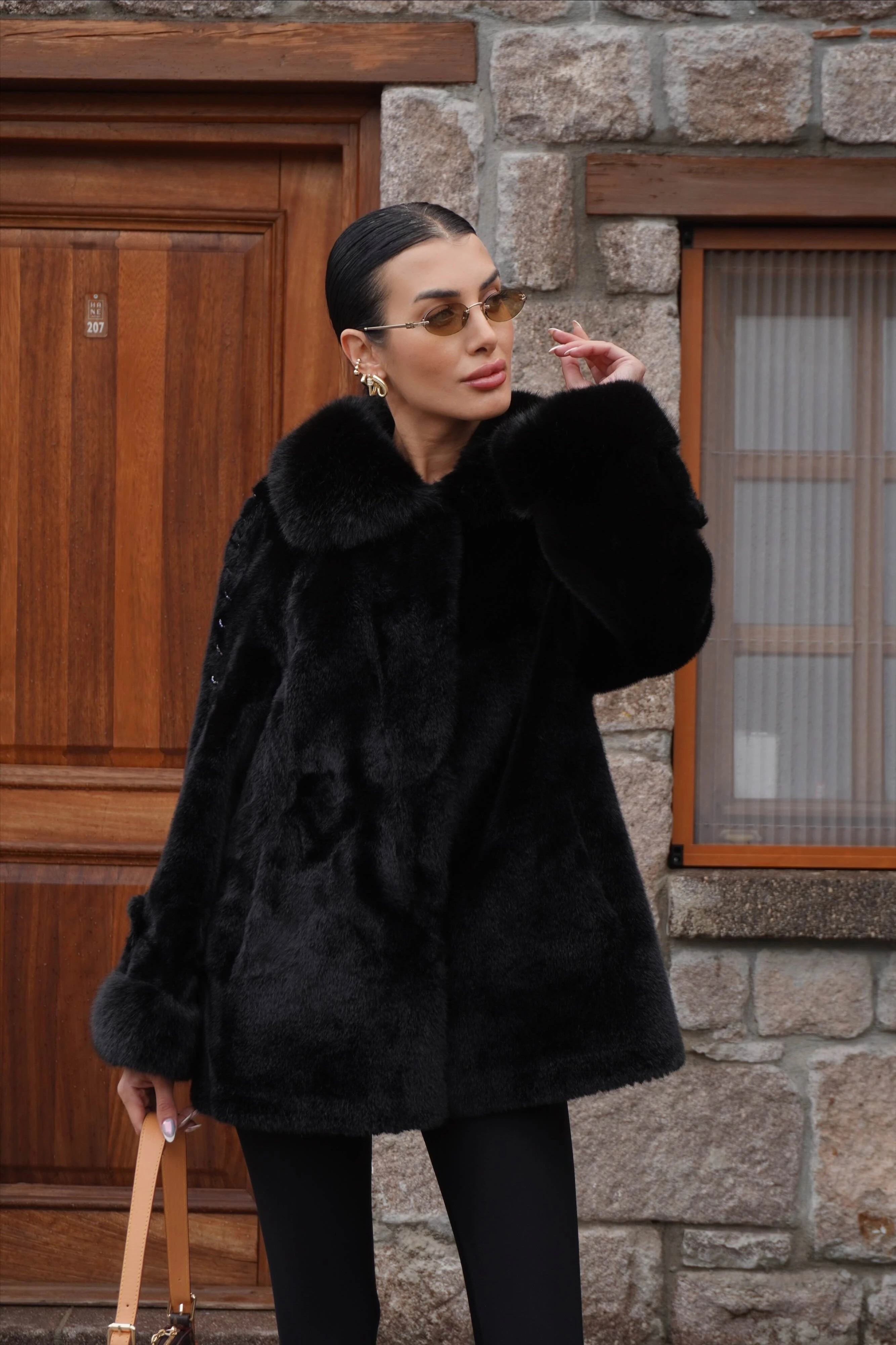 İthal Tasarım Siyah Ceket Kürk 