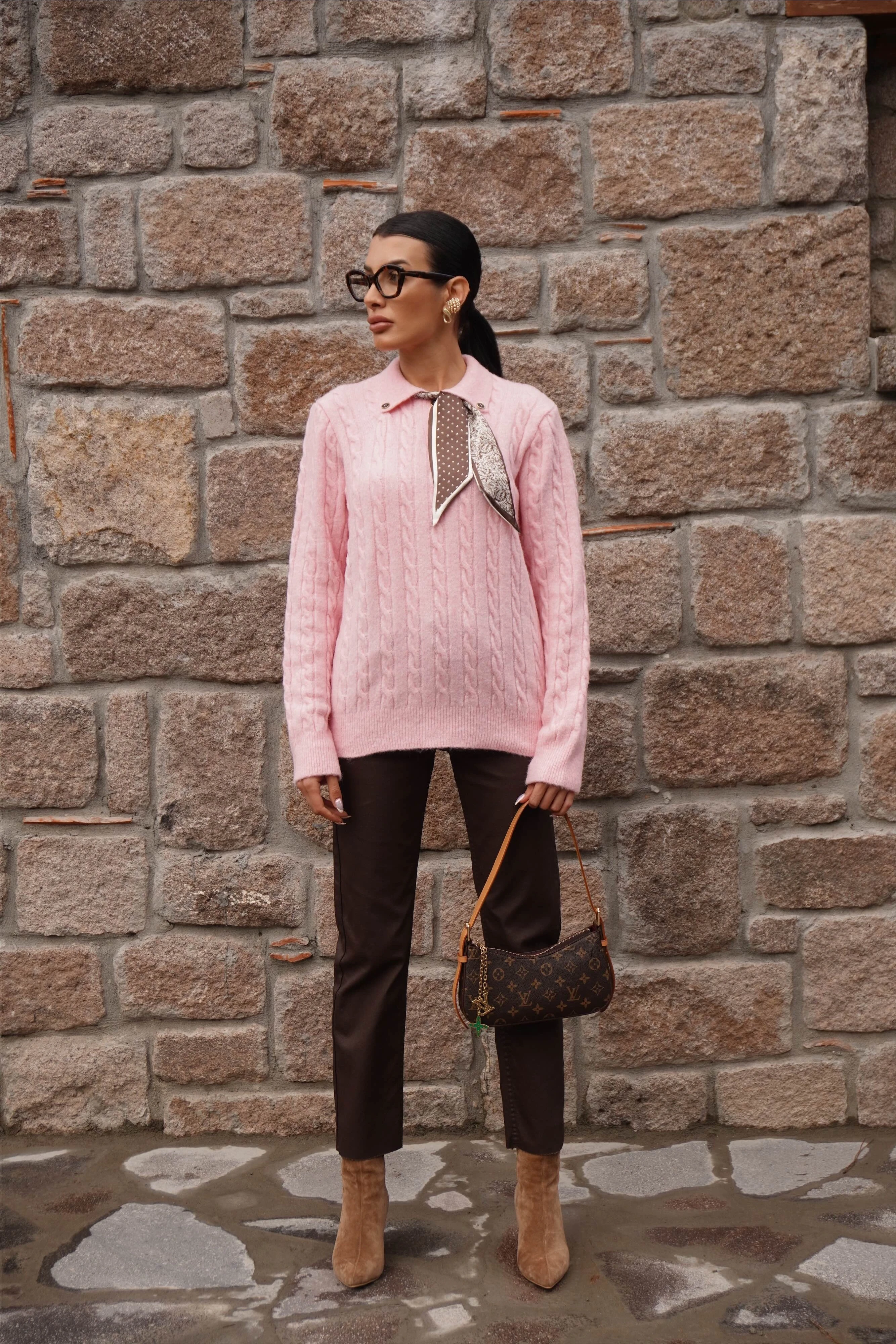 Fularlı Triko Kazak 