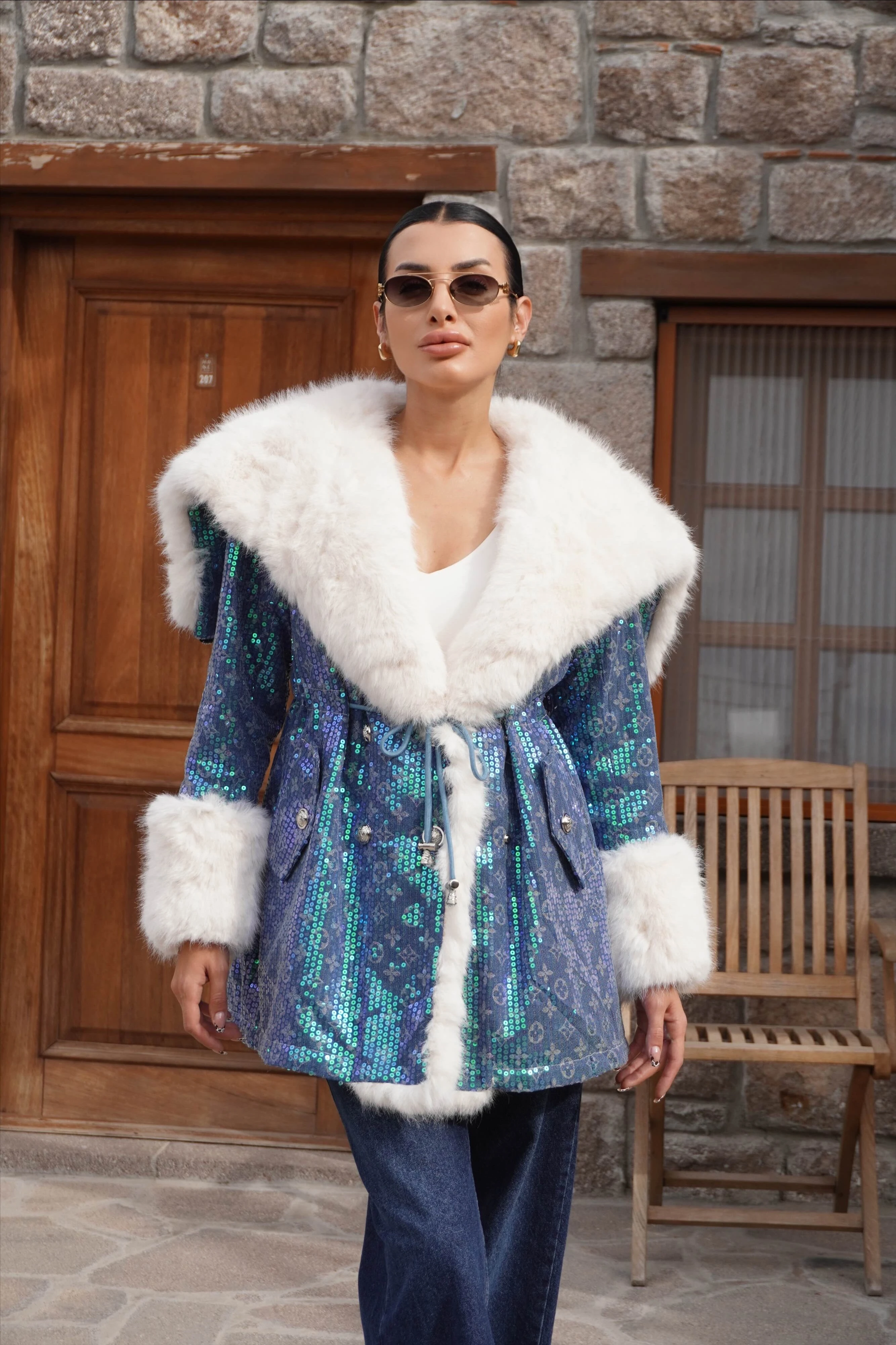 İthal Tasarım Premium Kürk Detaylı Mont