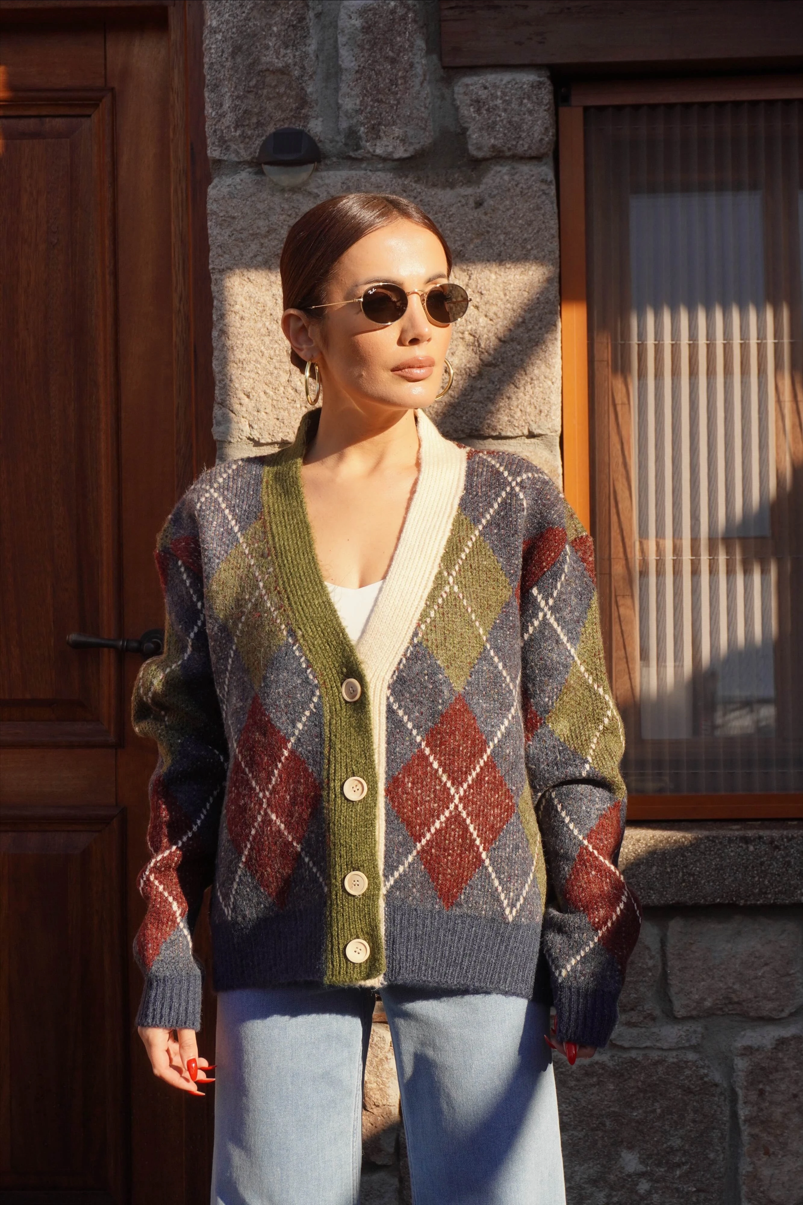 Baklava Desen Haki Bordo Hırka