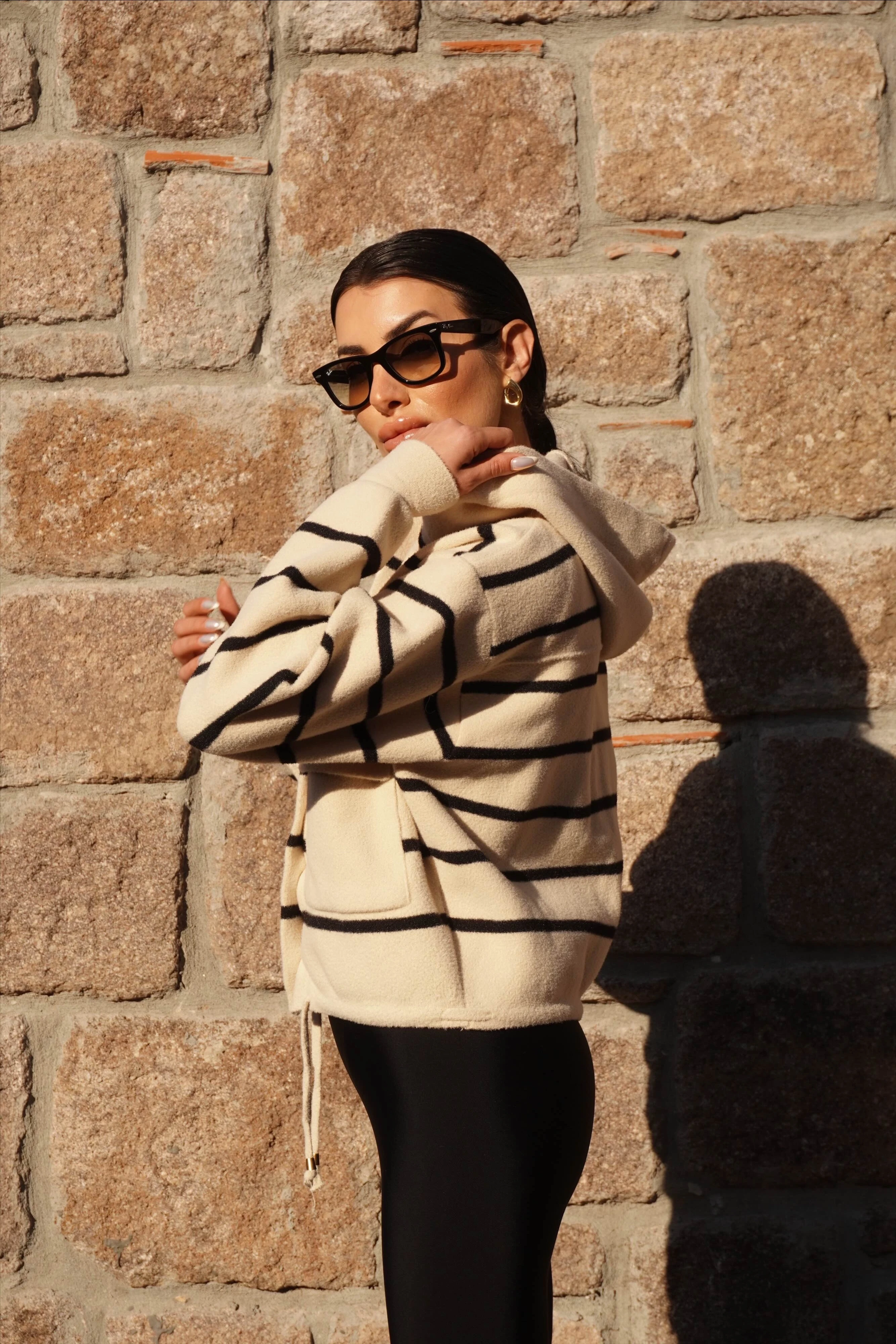 Çizgili Kapüşonlu Hırka