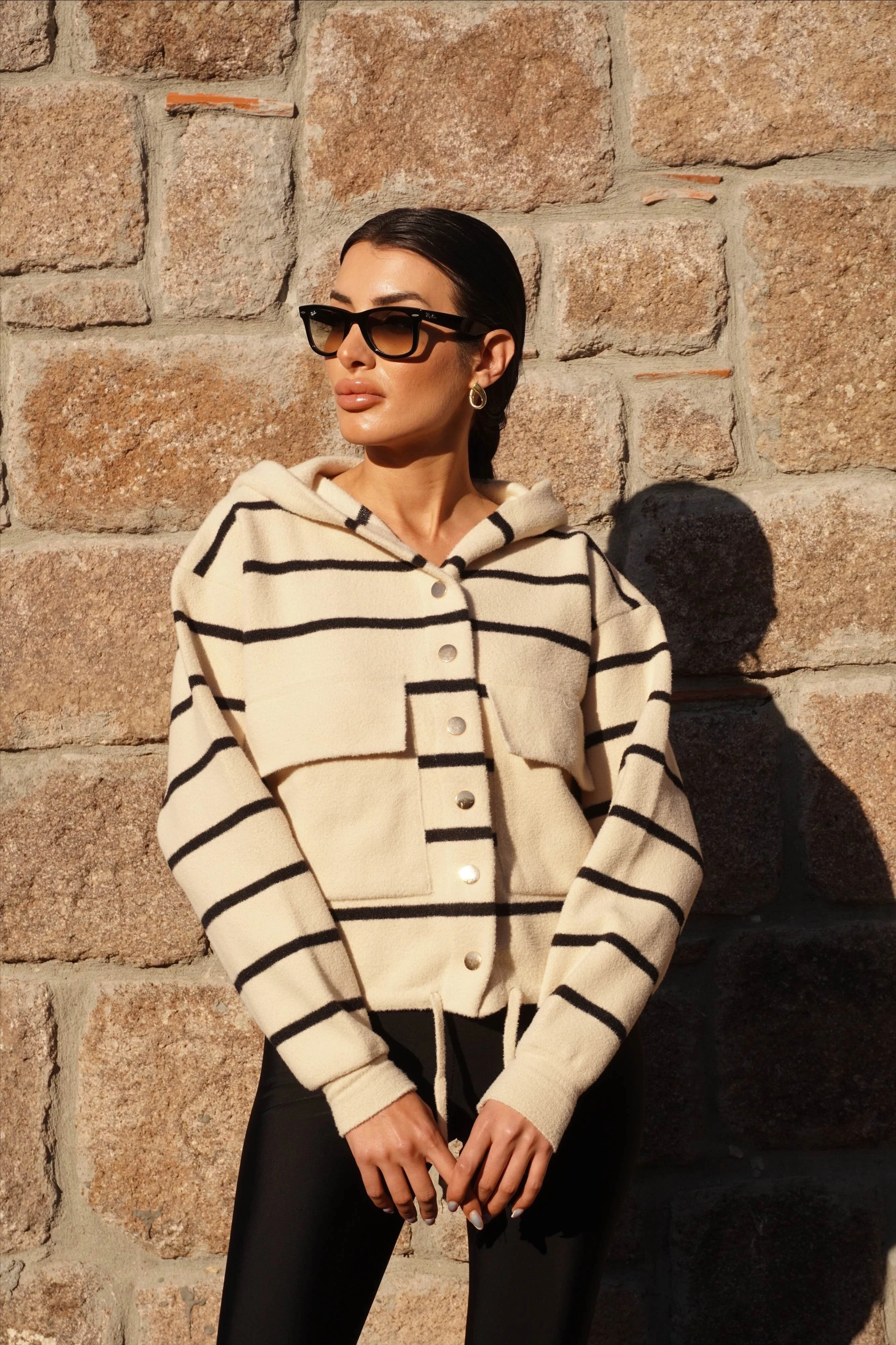 Çizgili Kapüşonlu Hırka