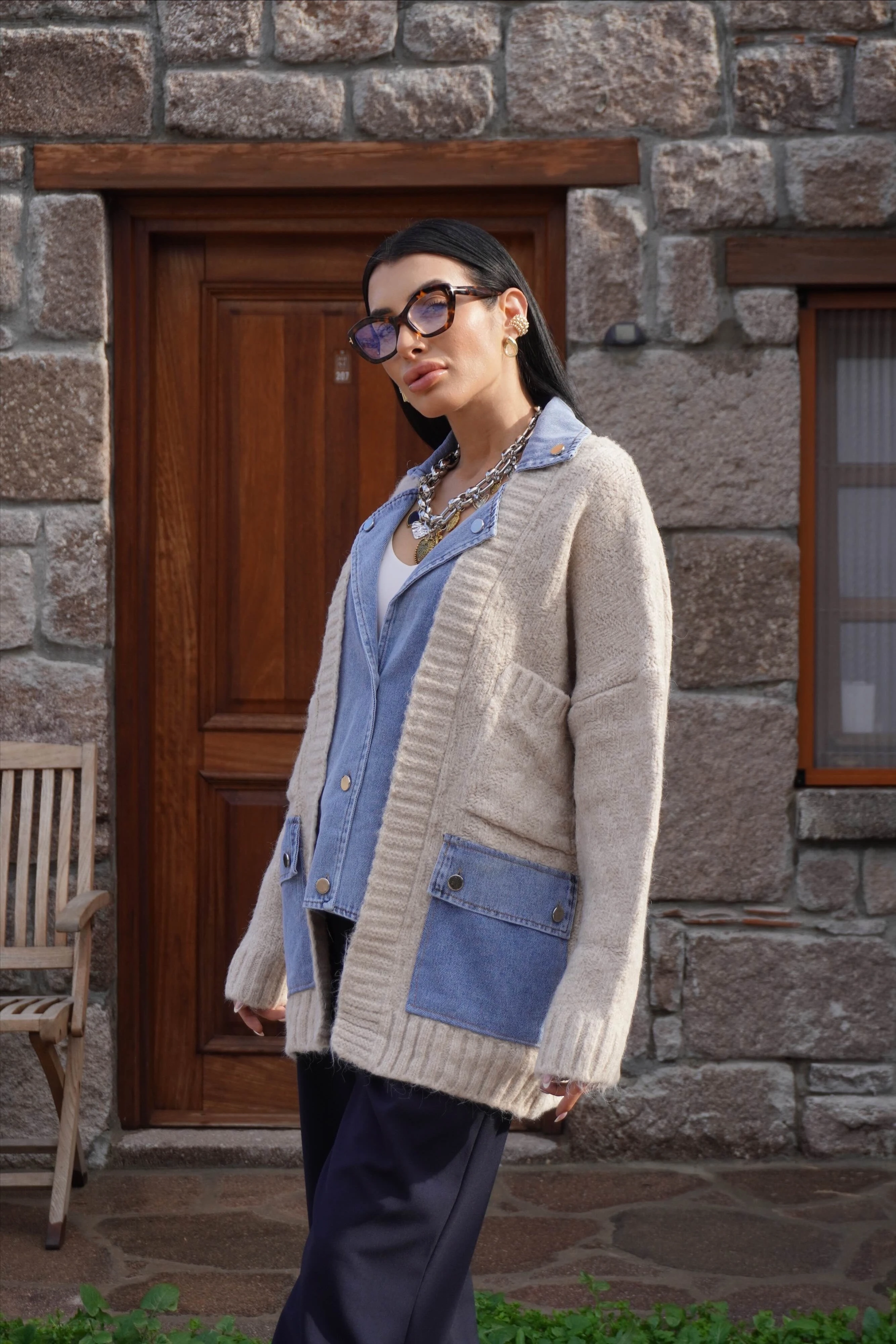 Kot Garnili Bej Triko Hırka