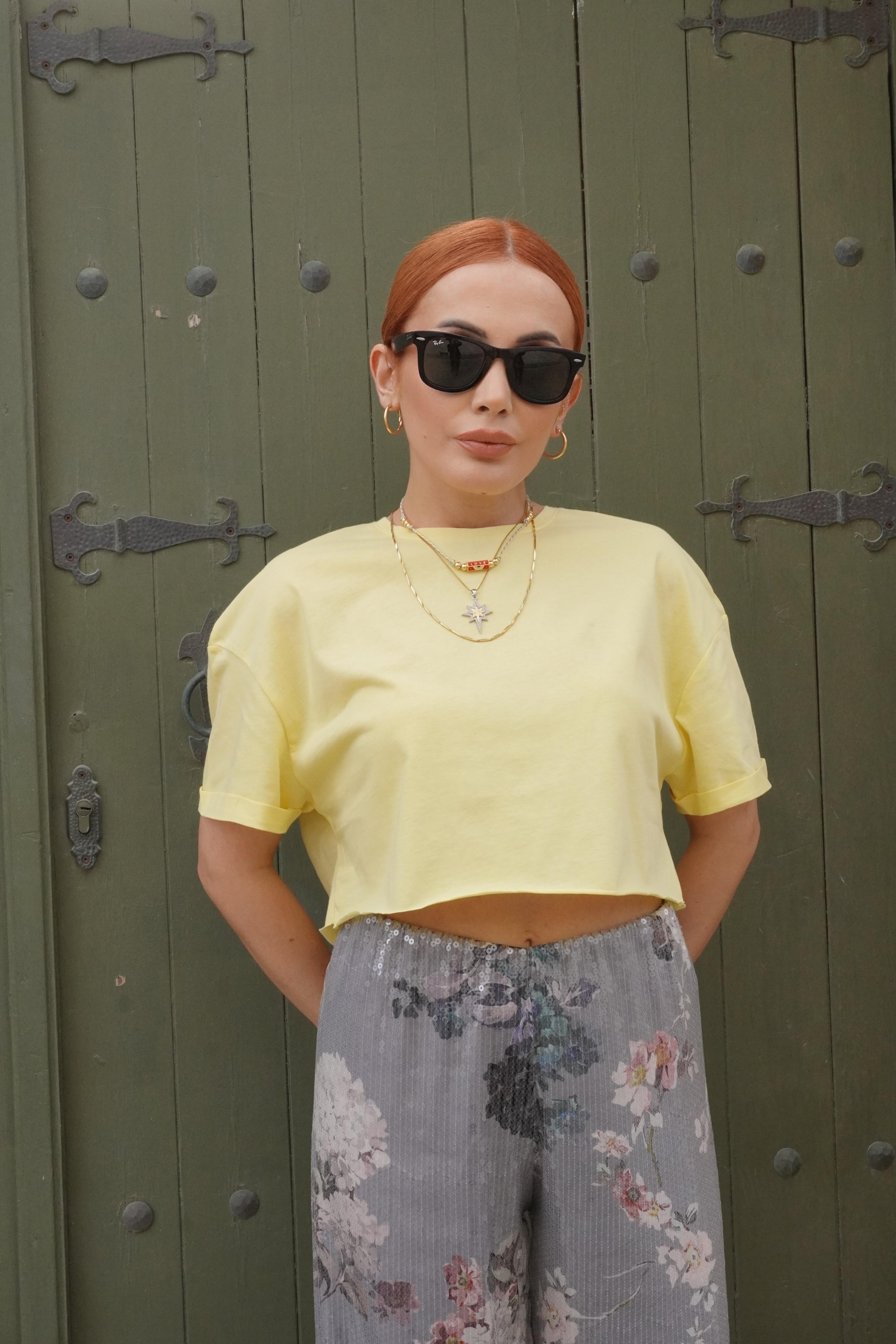 Crop Basic Sarı T-shirt