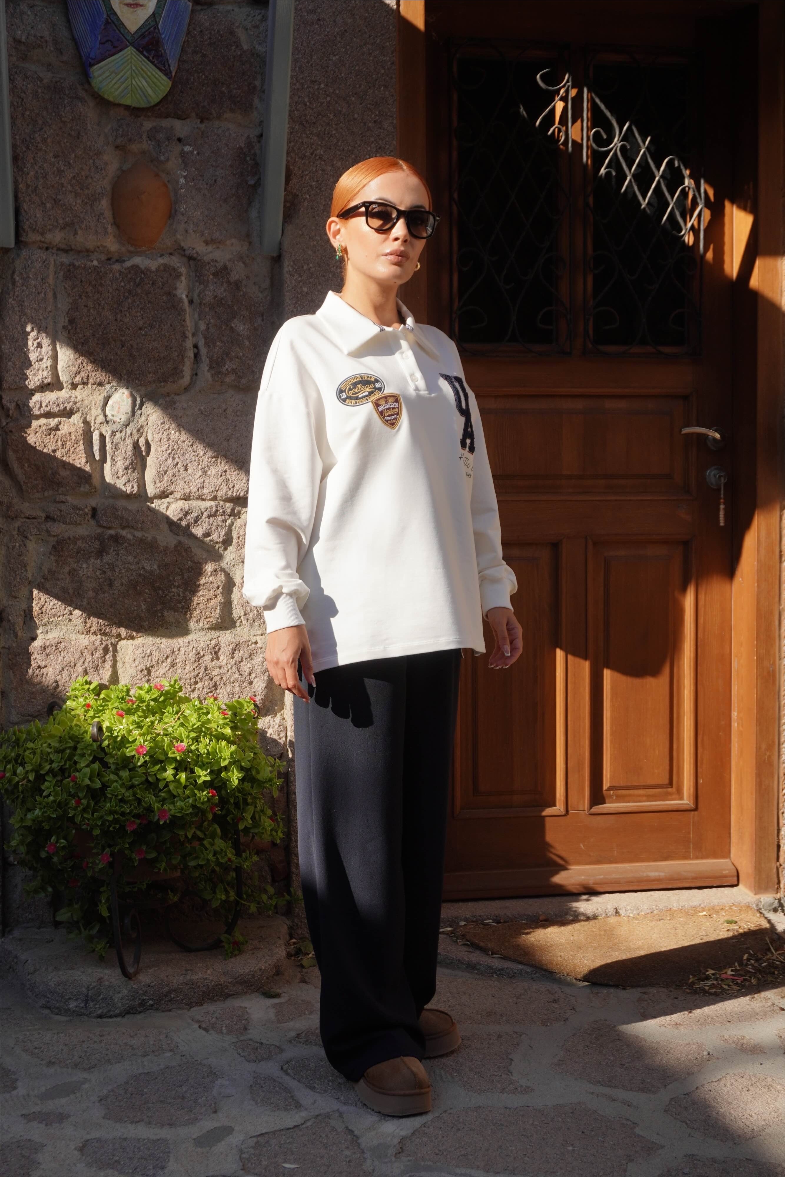 Arma Nakışlı Polo Yaka Sweatshirt 