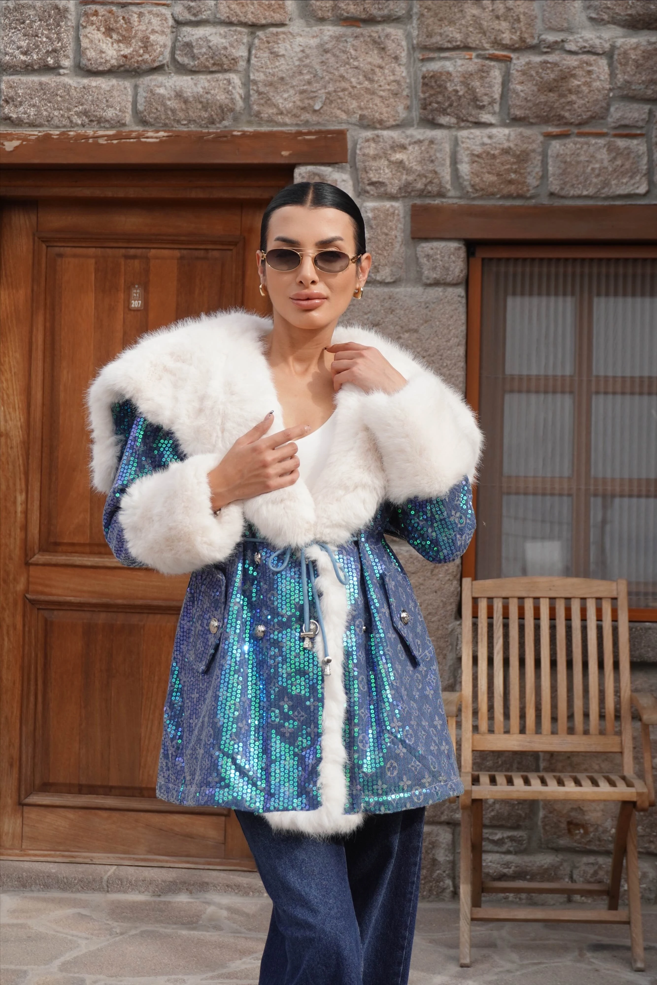 İthal Tasarım Premium Kürk Detaylı Mont