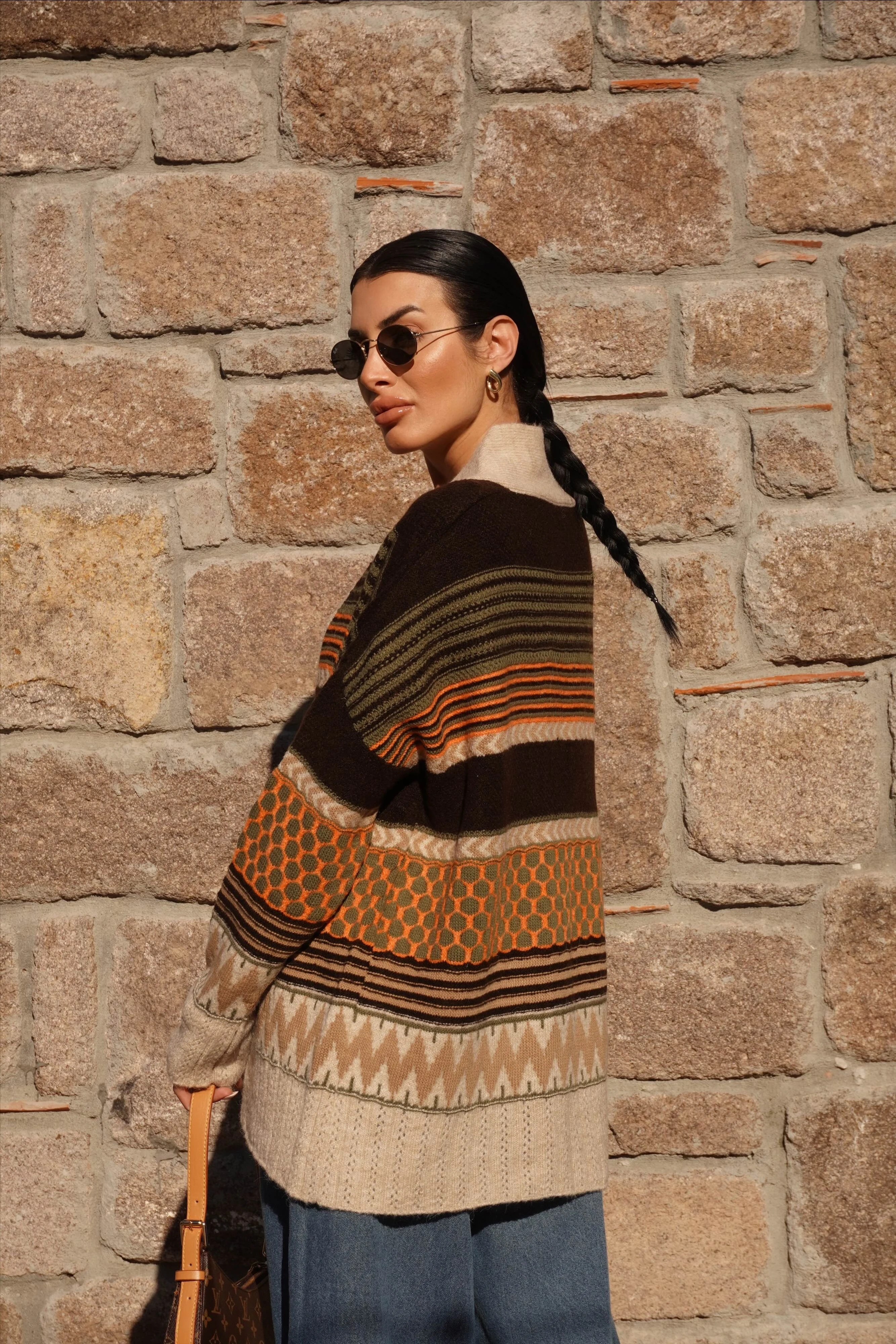 Kemer Detaylı Oversize Taş-Kahve Hırka