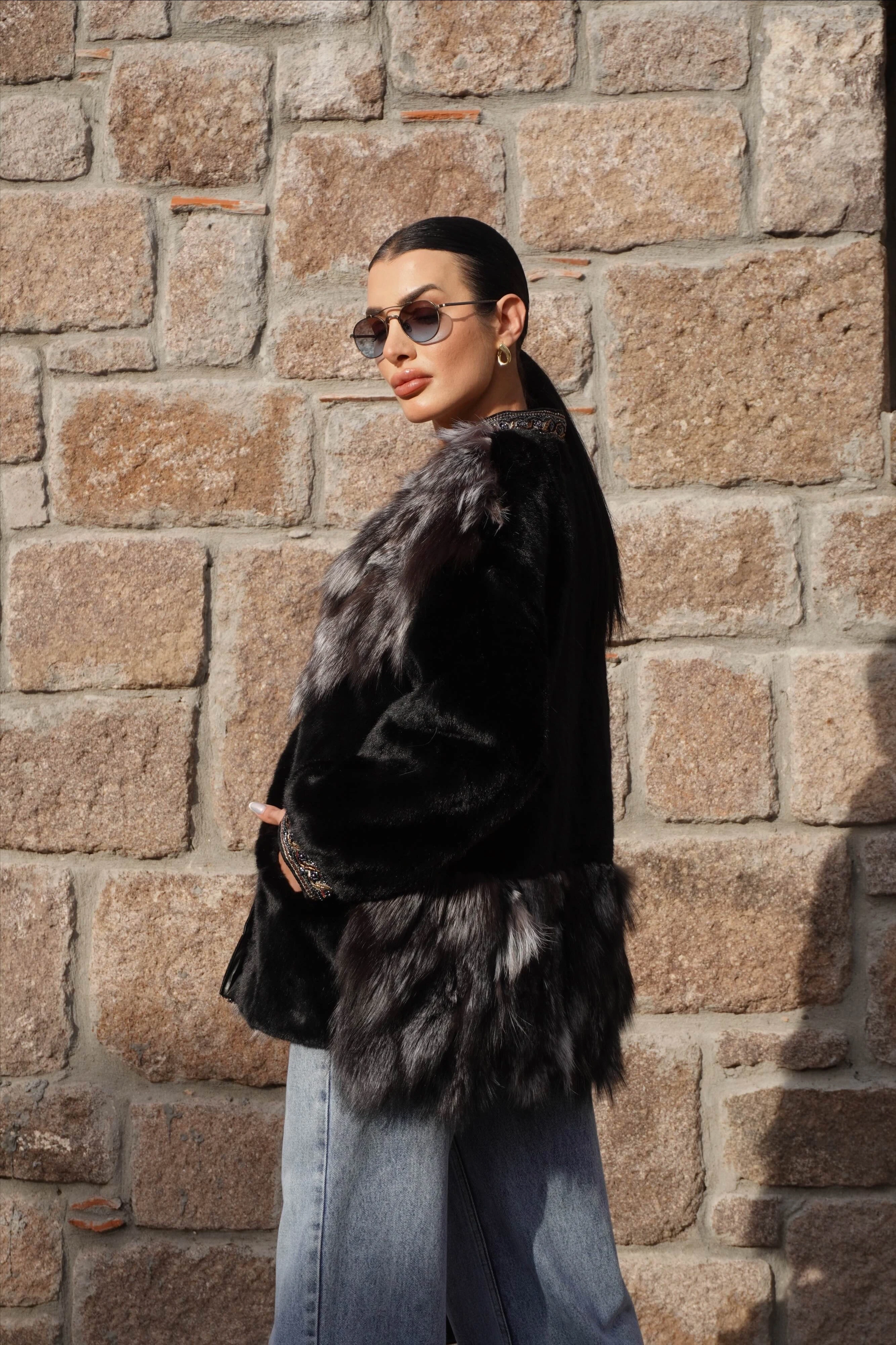 İthal Tasarım Taş Dikişli Parça Geçişli Premium Kürk