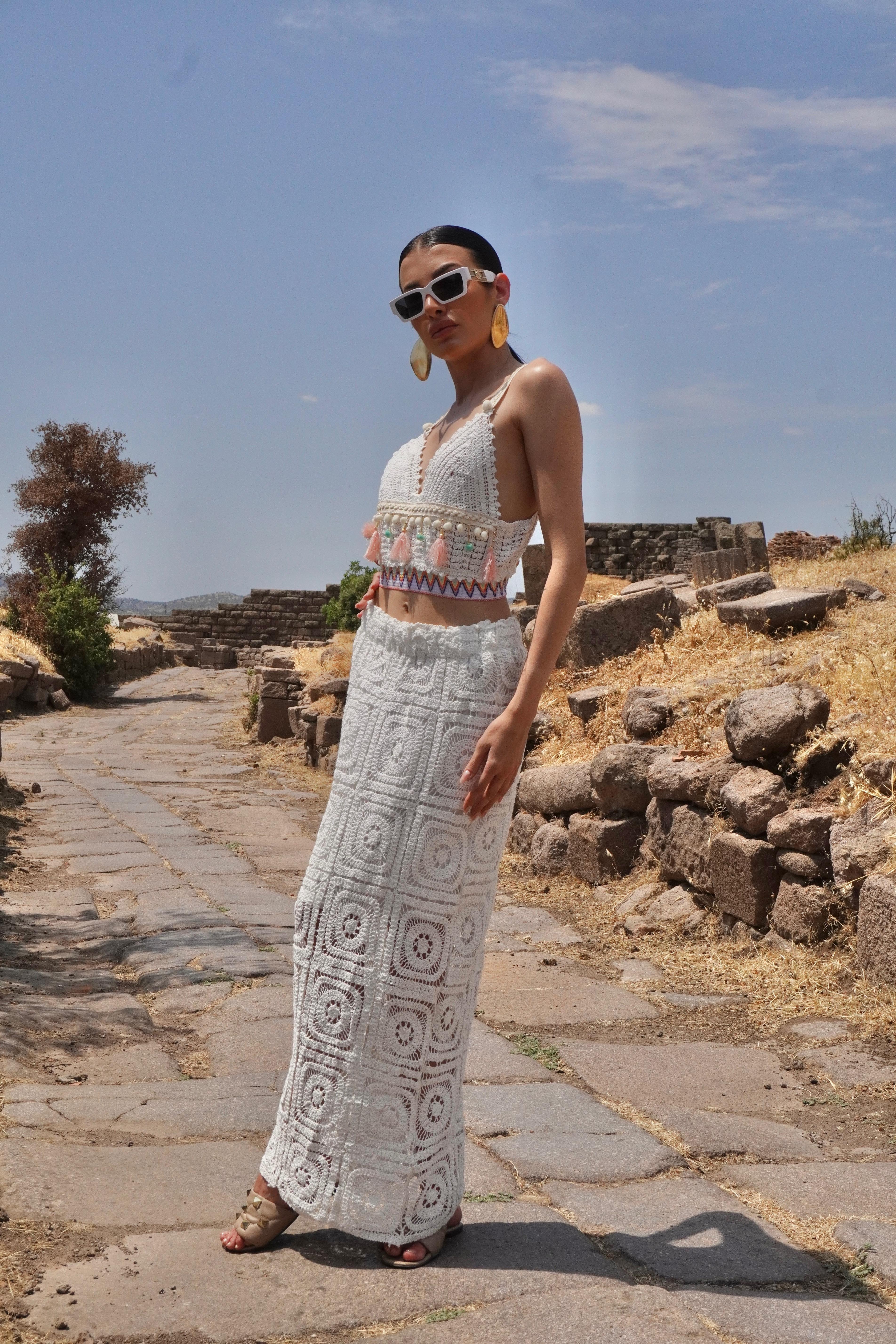 Premium Tasarım Örme Maxi Etek Crop Takım