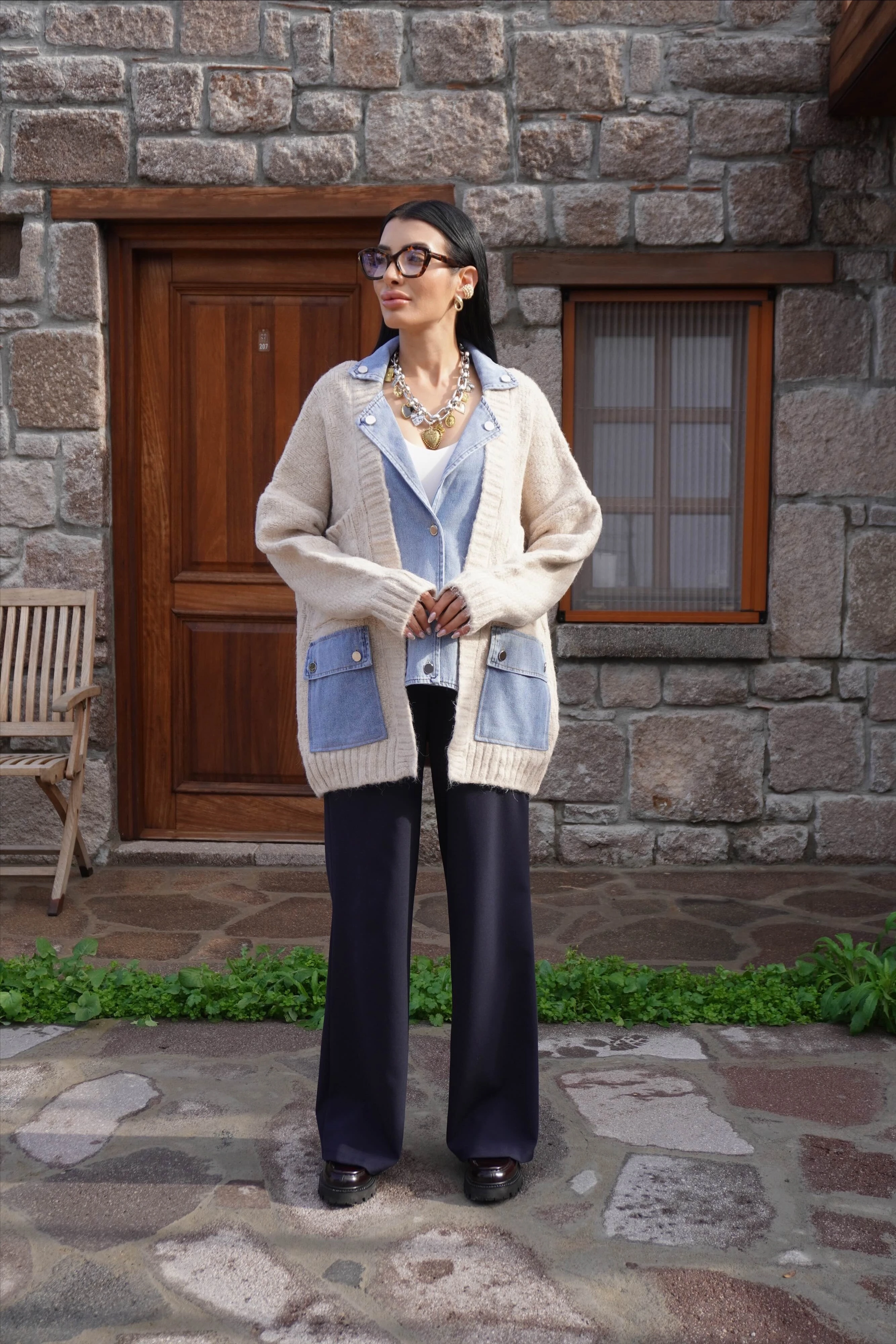 Kot Garnili Bej Triko Hırka