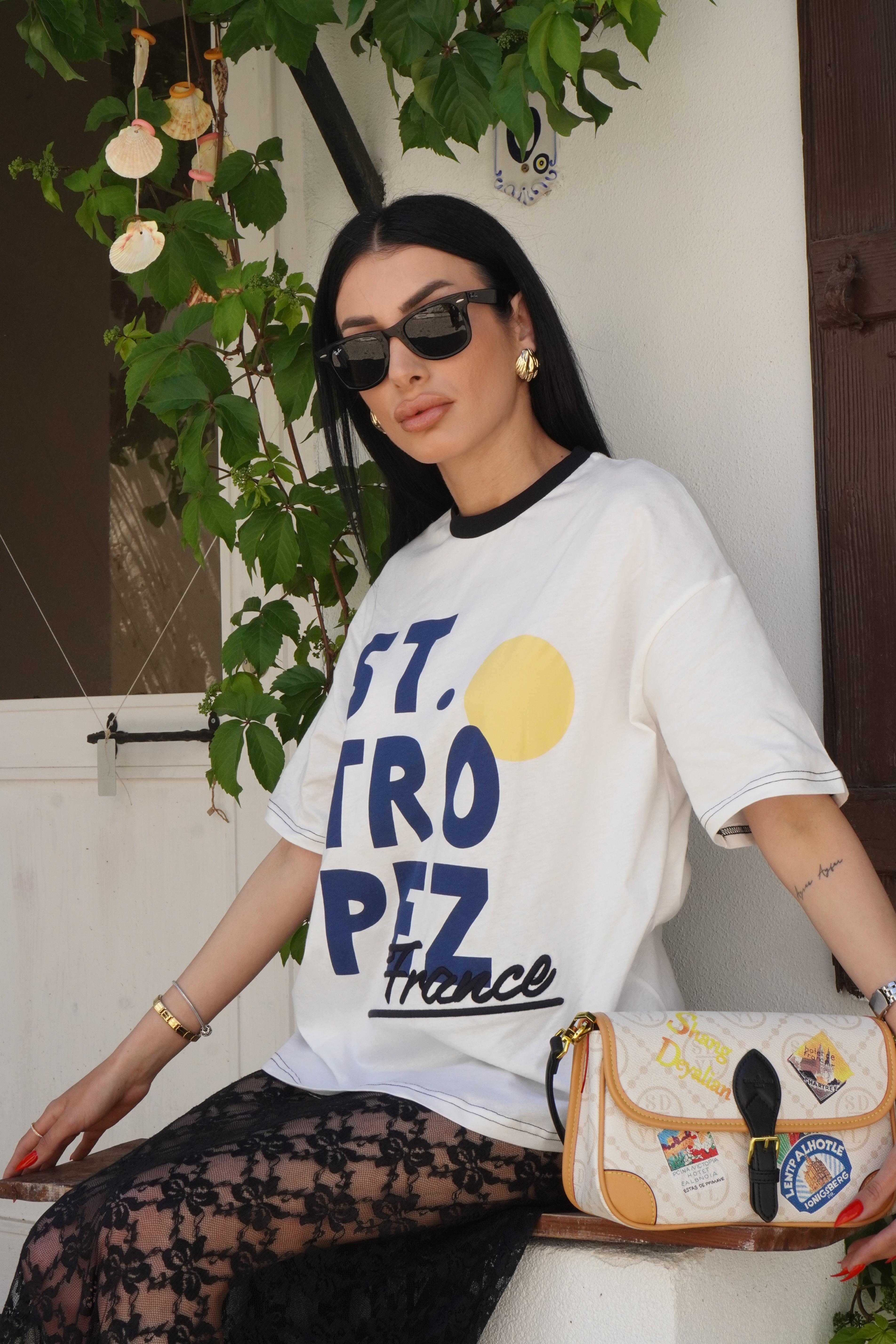 Saint-Tropez Yazı Baskılı Tişört
