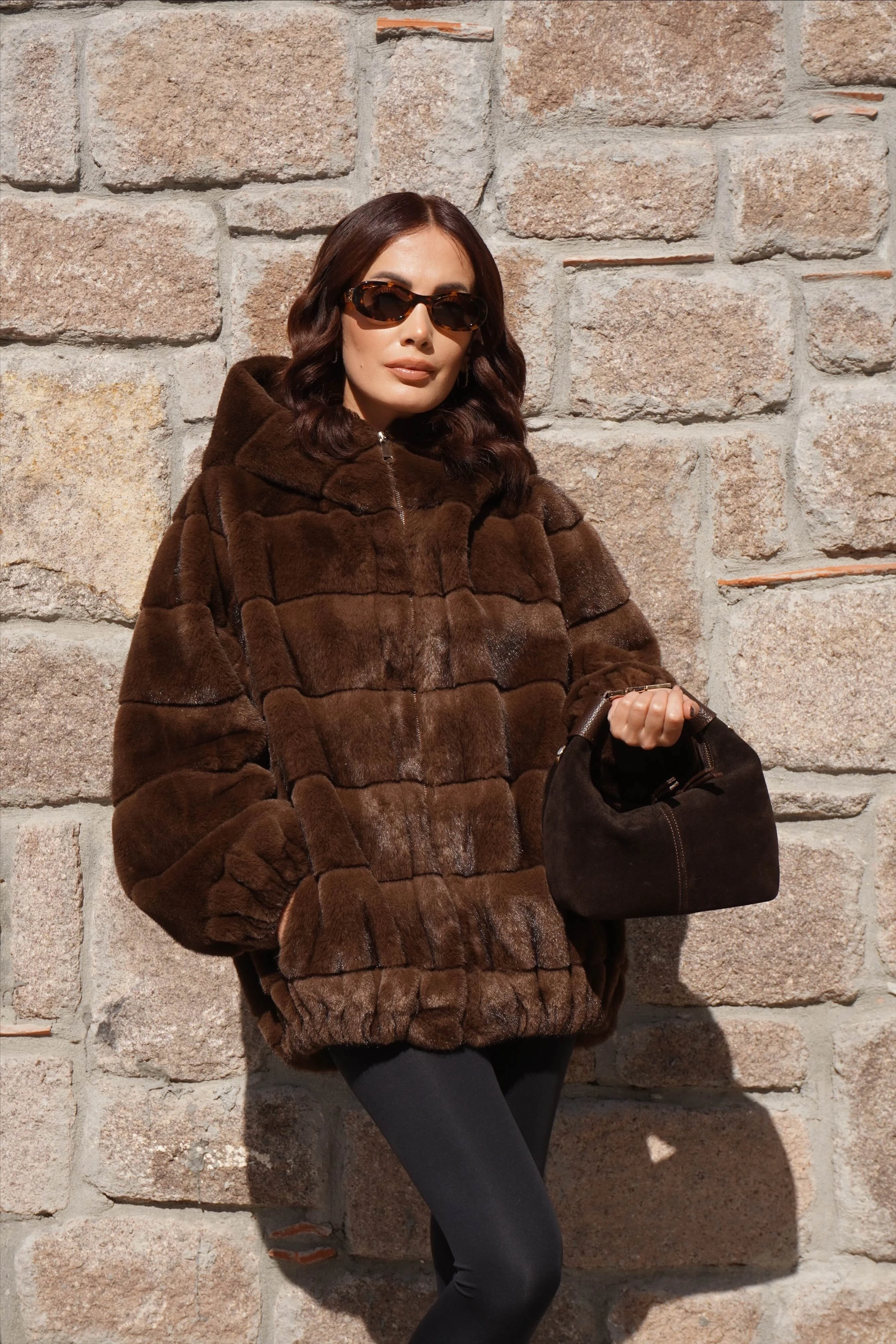 İthal Premium Oversize Kahverengi Kürk Mont