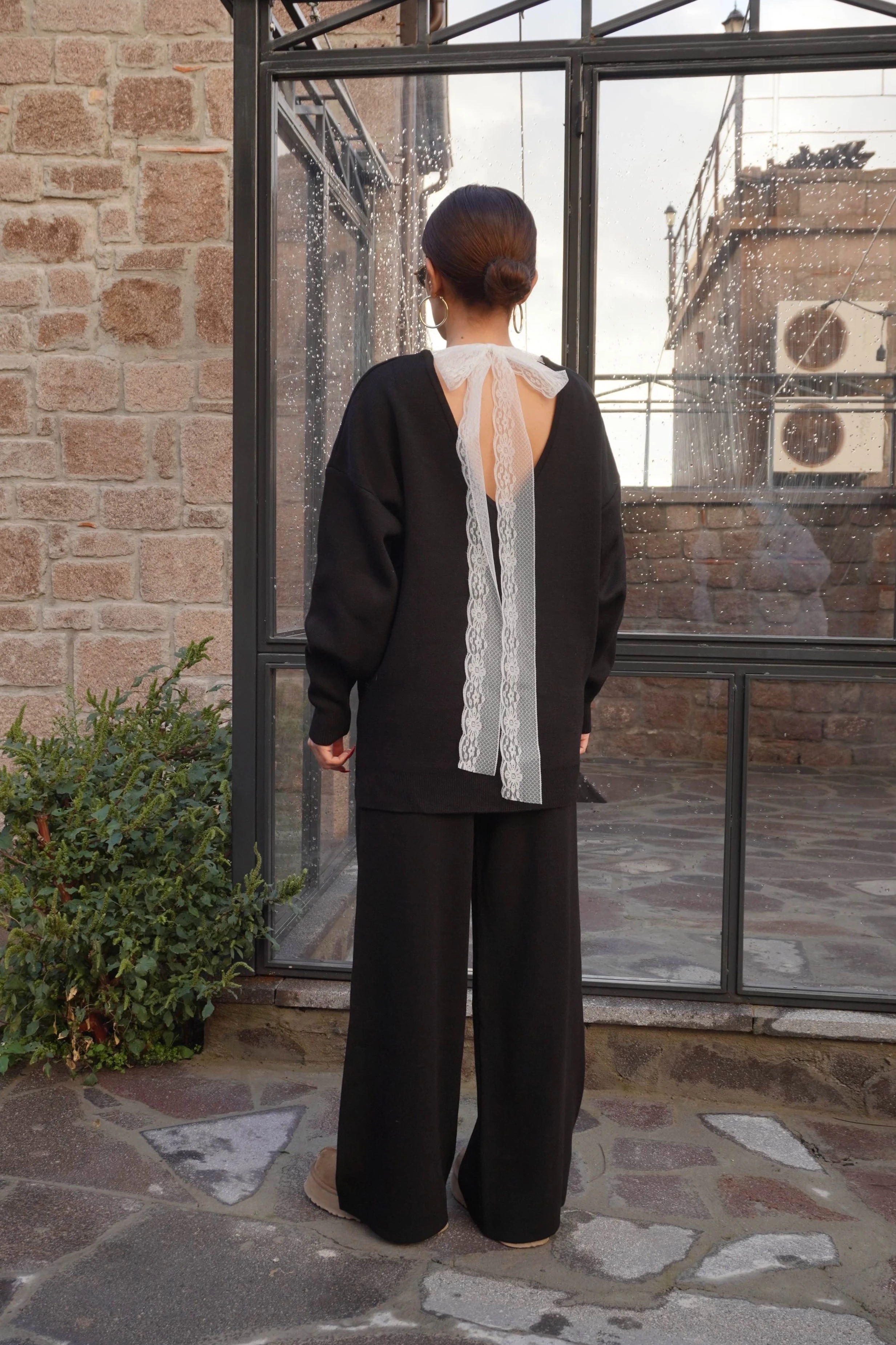 Dantel Detaylı Triko Kazak Pantolon