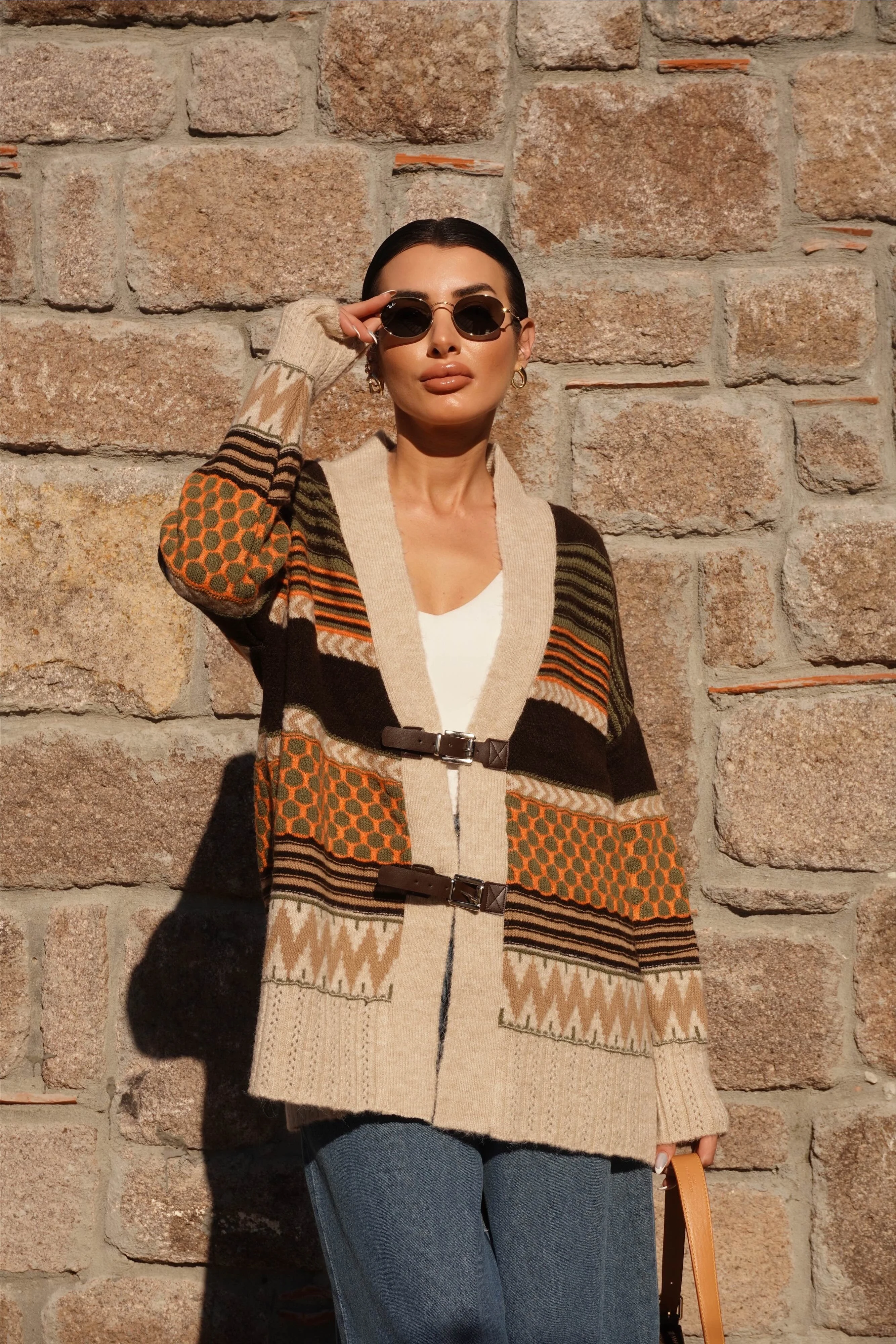 Kemer Detaylı Oversize Taş-Kahve Hırka