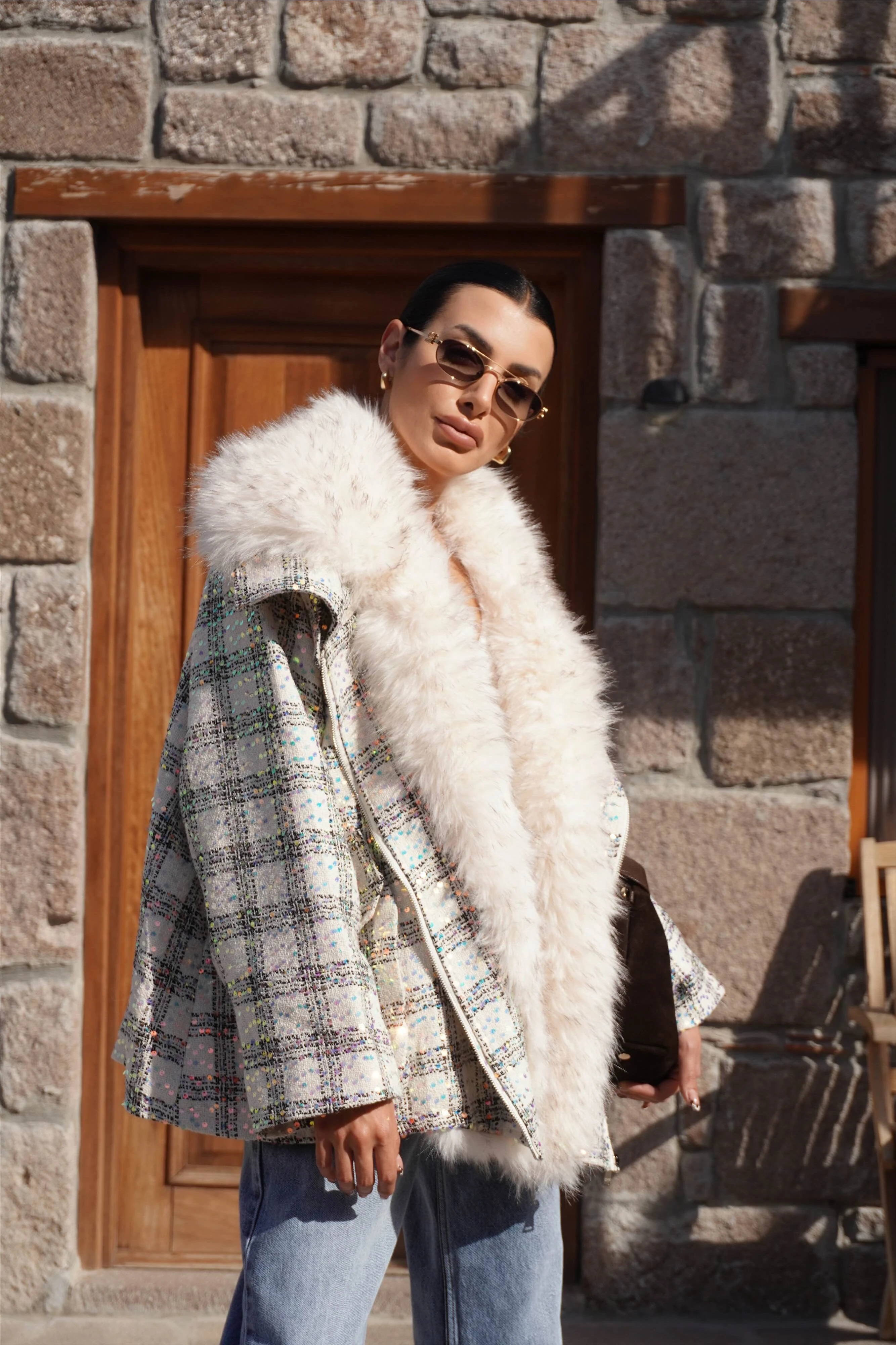 İthal Tasarım Premium Kürk Yaka Detaylı Tüvit Mont