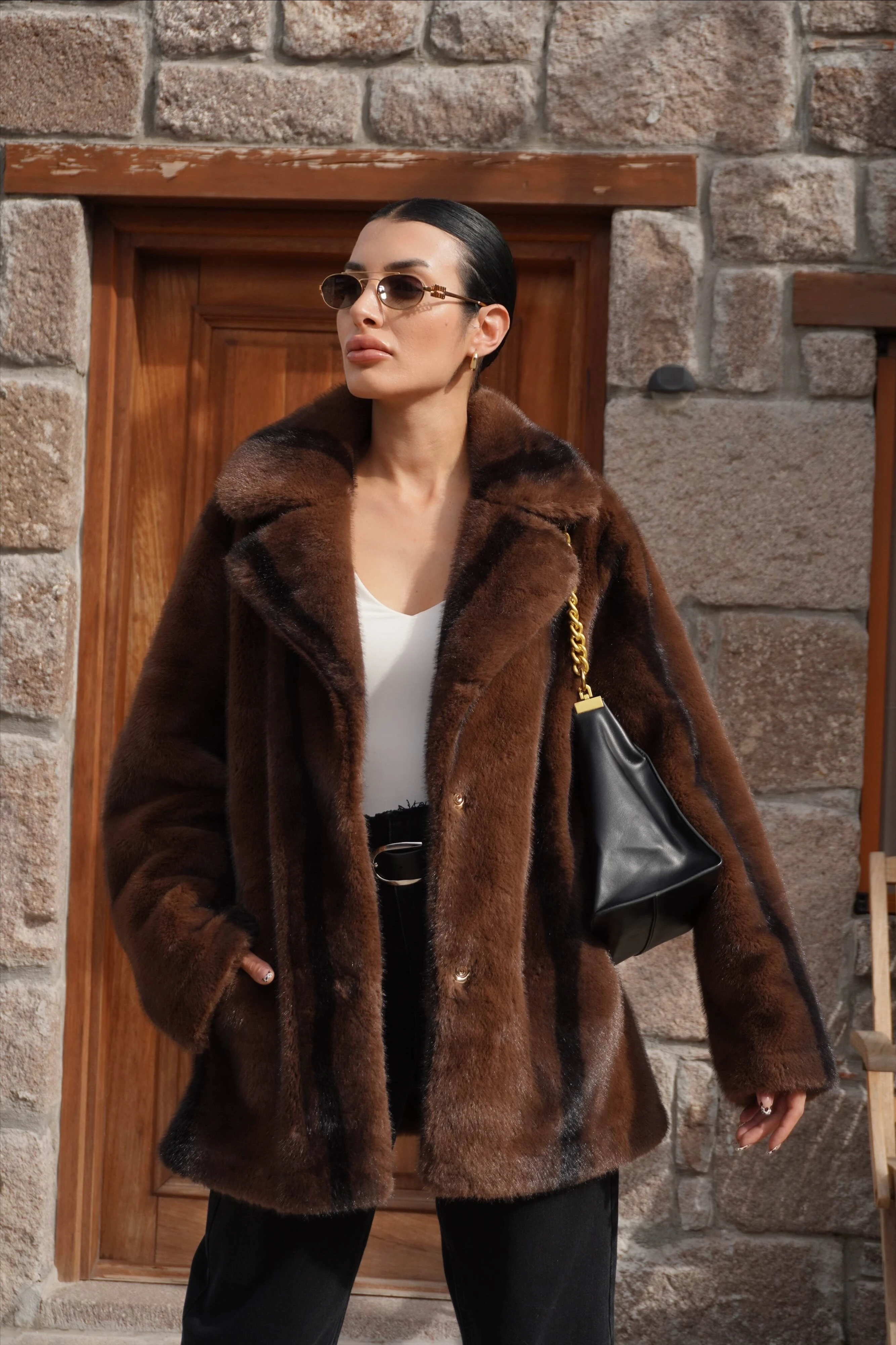 İthal Premium Vintage Efektli Kürk Kaban 